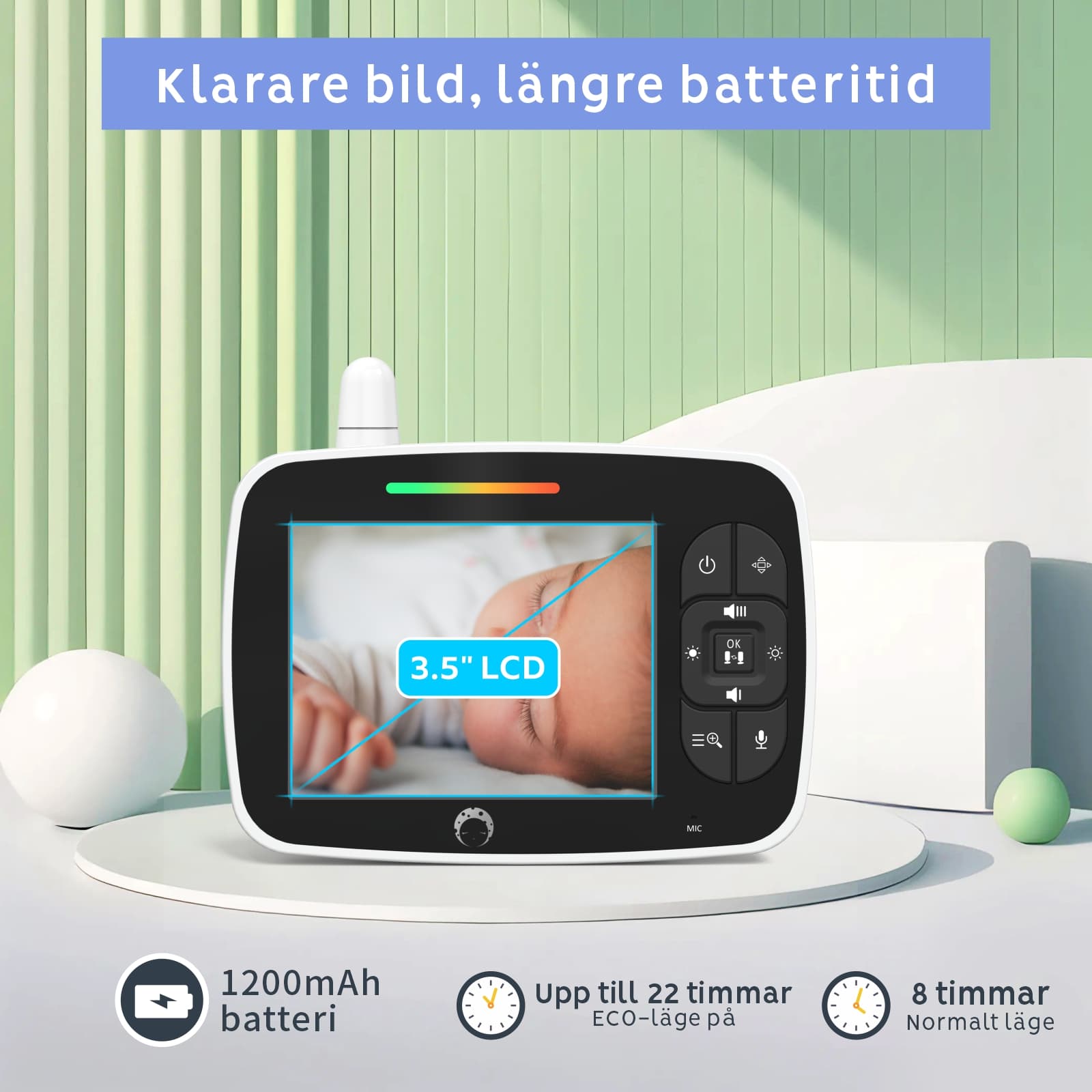 Luna Bambini Baby Monitor Classic med 3,5" färgskärm 5