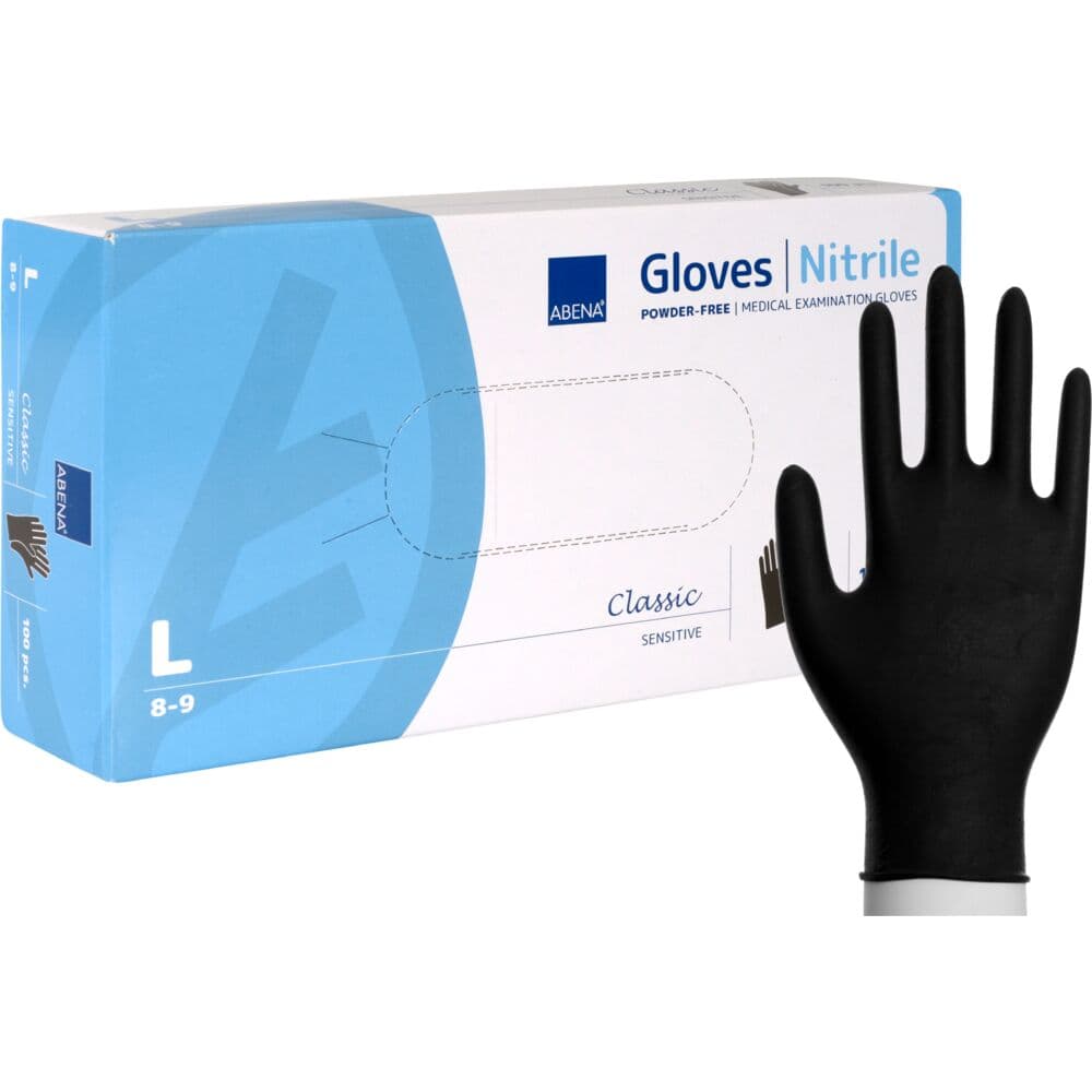 ABENA Nitrilhandske Puderfri Svart L 100-pack