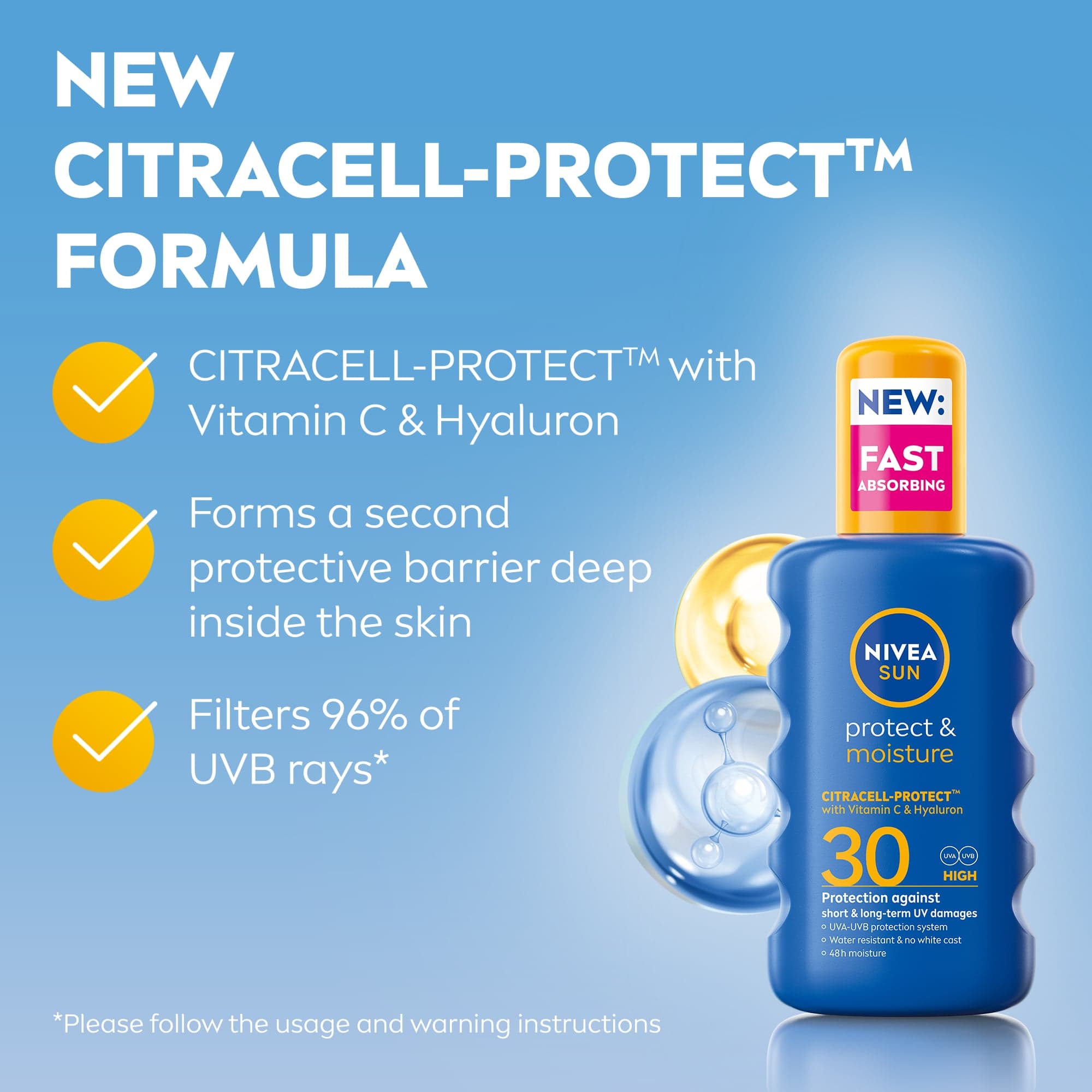 NIVEA SUN Solskydd Protect & Moisture Sun Spray SPF30 200 ml - produktbild 3