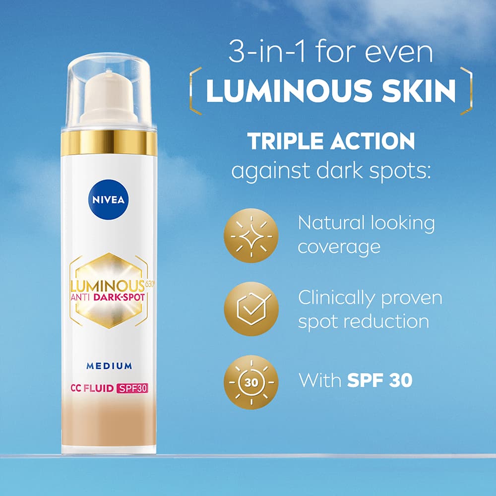 NIVEA Färgad dagkräm Luminous 630 Anti Dark-Spot CC Fluid 3-in-1 Medium SPF30 40 ml - produktbild 2