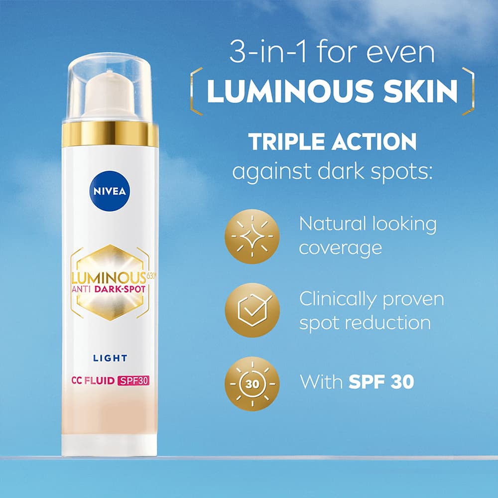 NIVEA Färgad dagkräm Luminous 630 Anti Dark-Spot CC Fluid 3-in-1 Light SPF30 40 ml 2