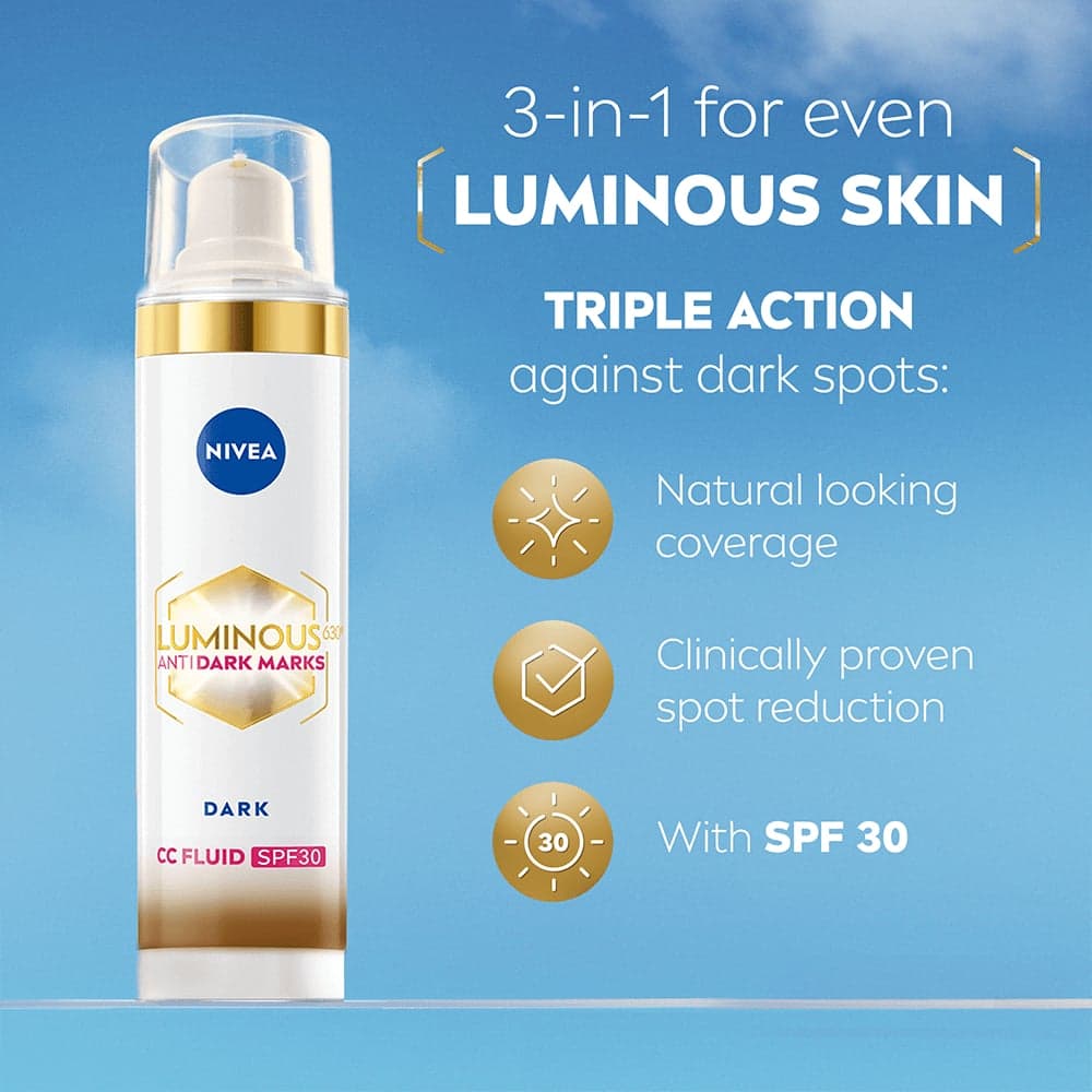NIVEA Färgad dagkräm Luminous 630 Anti Dark-Spot CC Fluid 3-in-1 Dark SPF30 40 ml - produktbild 2