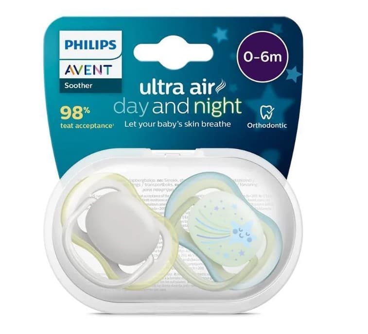 Philips Avent Napp Ultra Air Day and Night 0-6 mån Gul & Turkos 2-pack - produktbild 2
