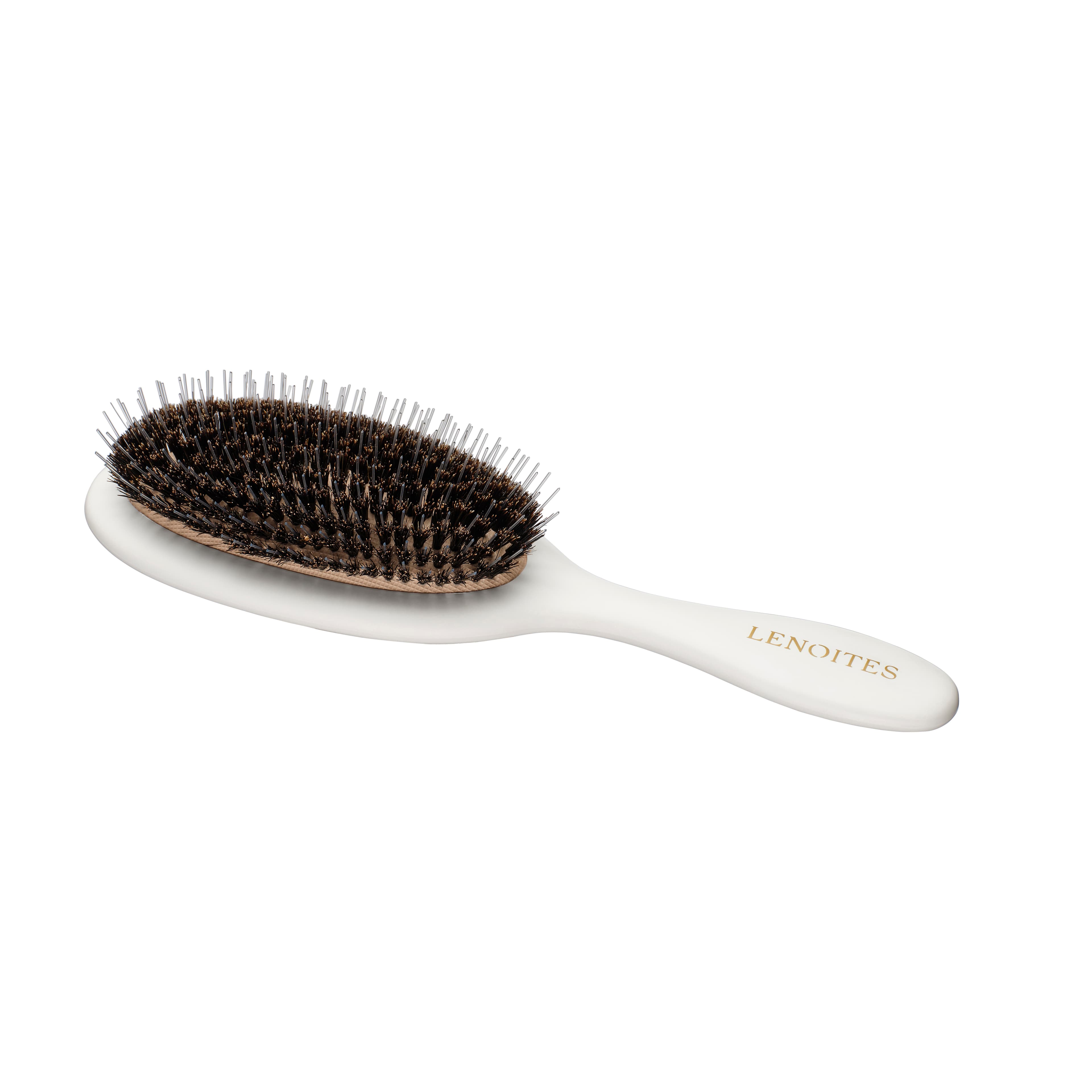 Lenoites Wild Boar Hair Brush with Cleaning Tool White 2