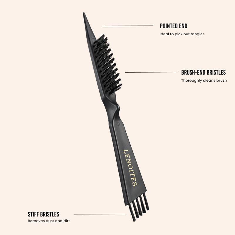 Lenoites Wild Boar Hair Brush with Cleaning Tool Black 4