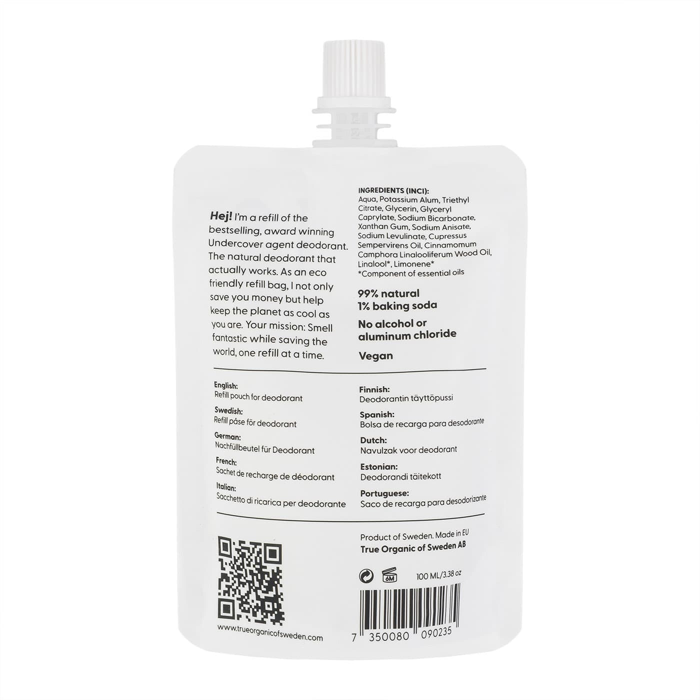 True Organic of Sweden Undercover Agent Original Deo Refill 100 ml 2