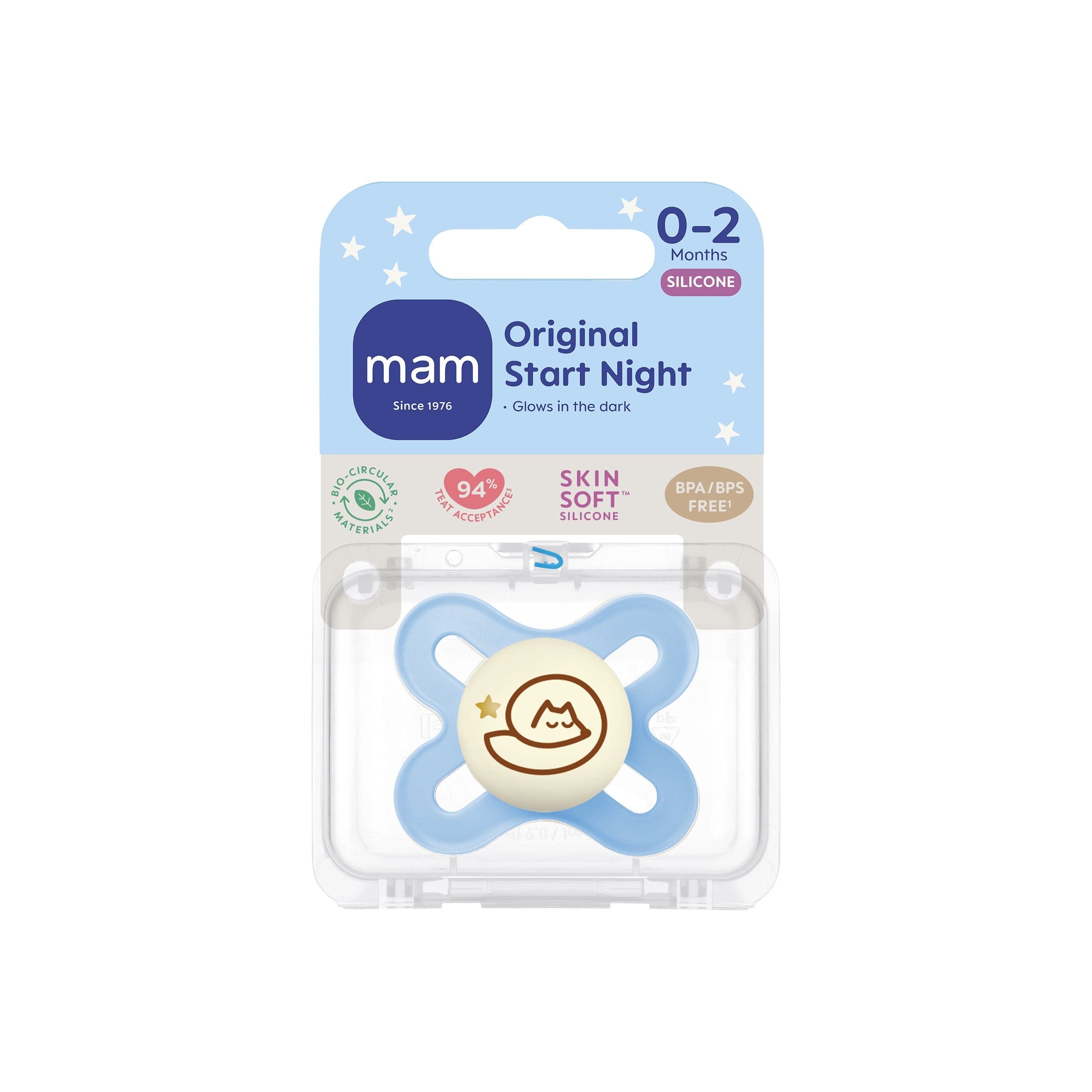 MAM Start Night 0-2 mån Silikon Blue 1-pack - produktbild 2