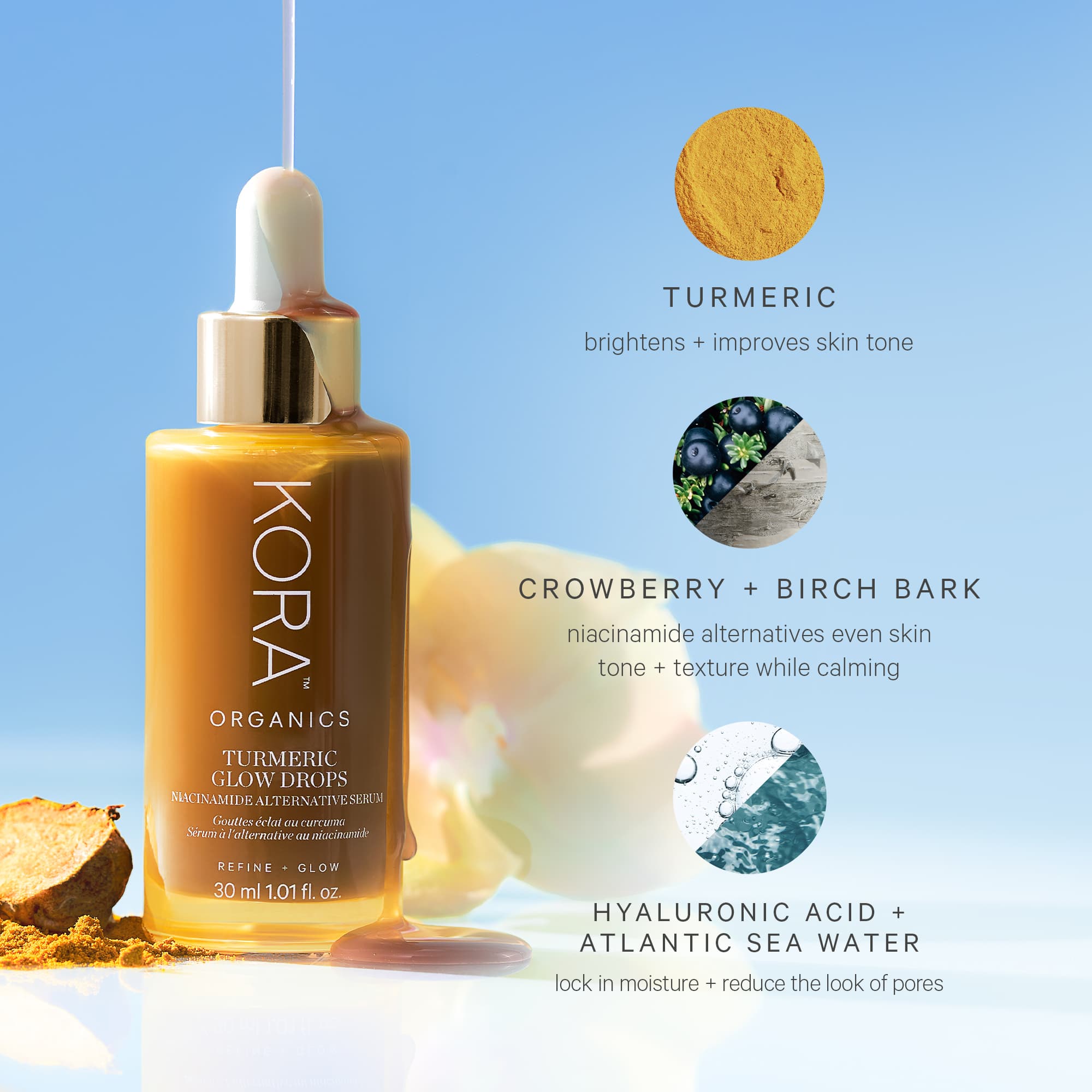 KORA Organics Turmeric Glow Drops Niacinamide Alternative Serum 30 ml - produktbild 5