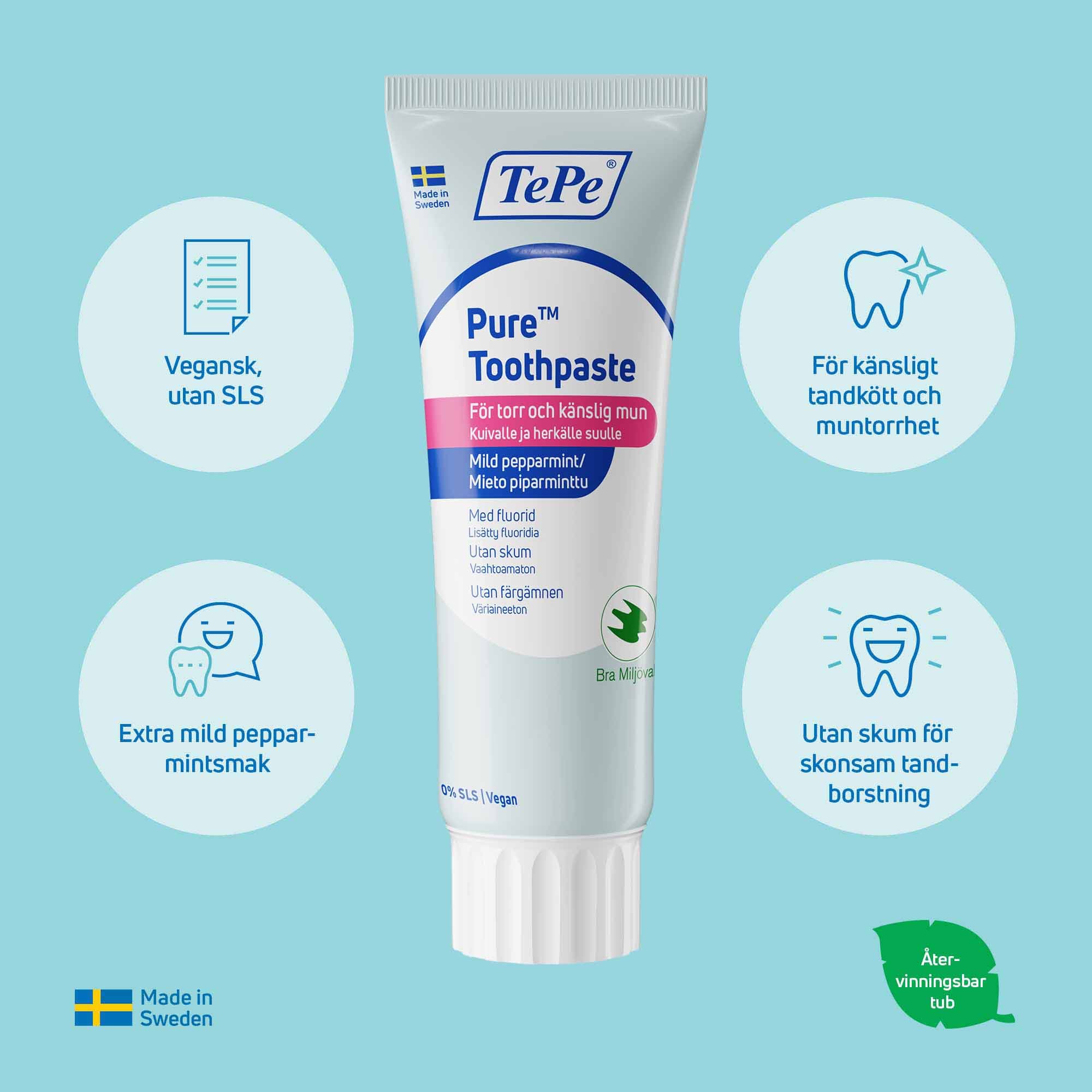 TePe Pure Toothpaste Mild Pepparmint 75 ml - produktbild 2
