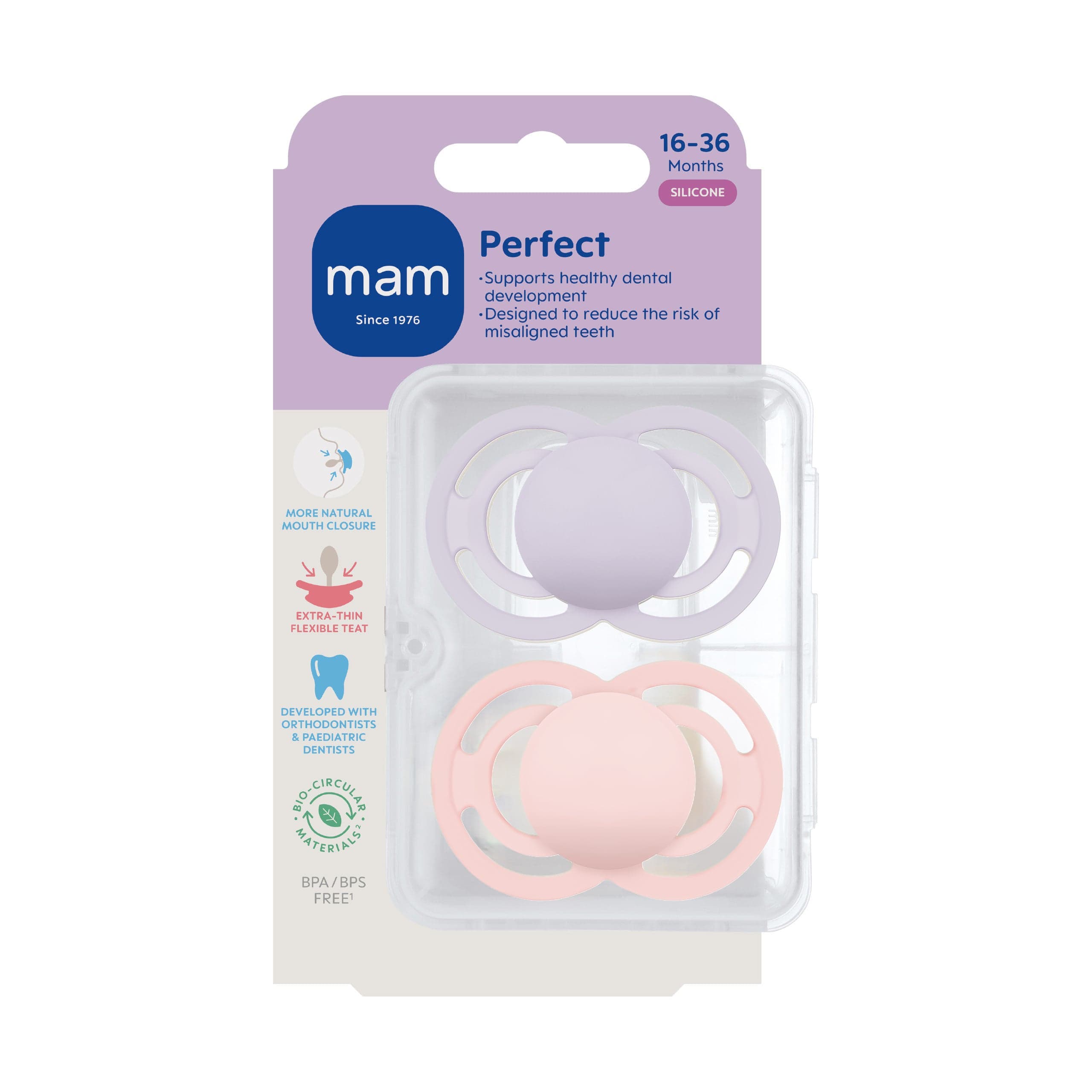 MAM Perfect Silicone 16-36 mån Pink 2-pack - produktbild 2