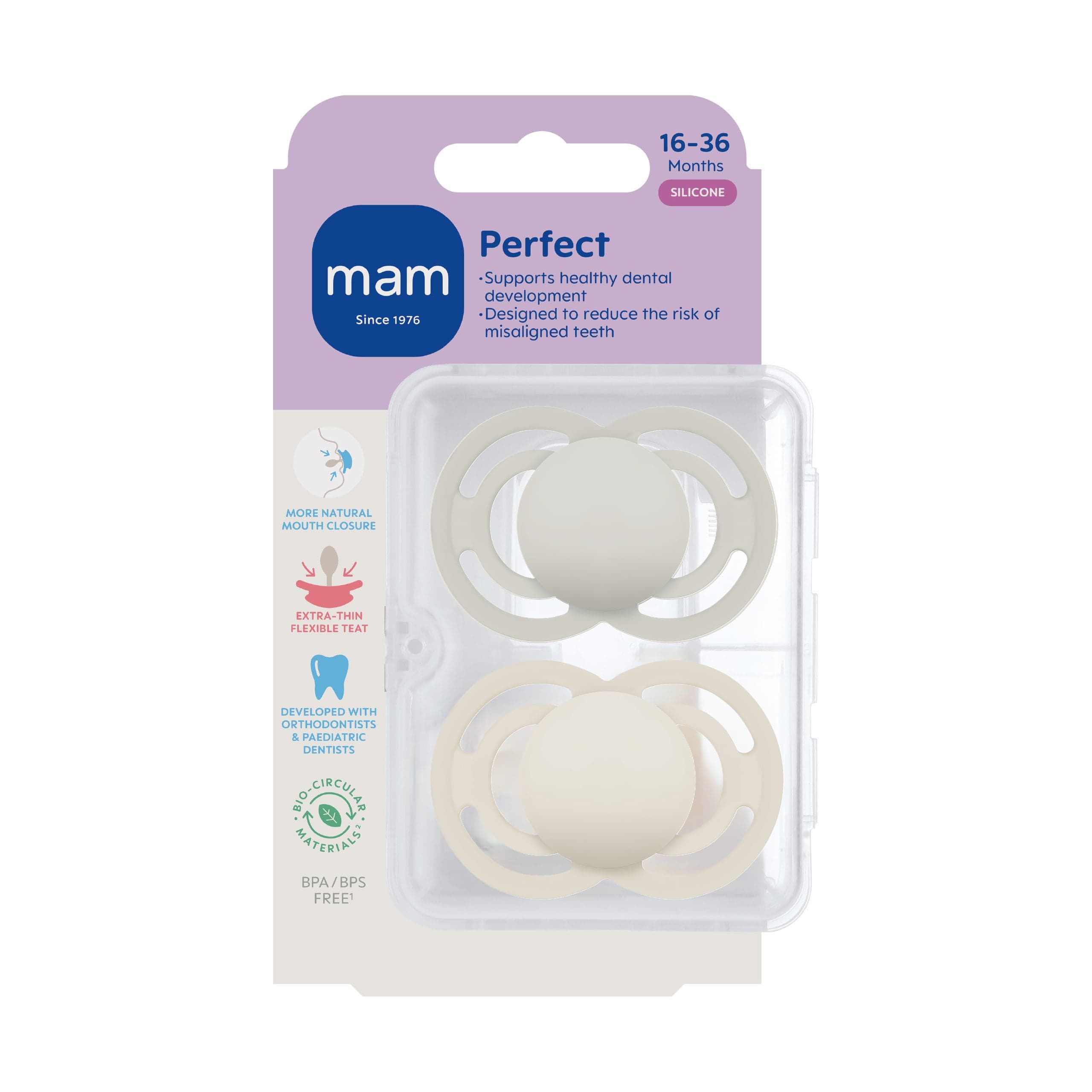 MAM Perfect Silicone 16-36 mån Neutral 2-pack - produktbild 2