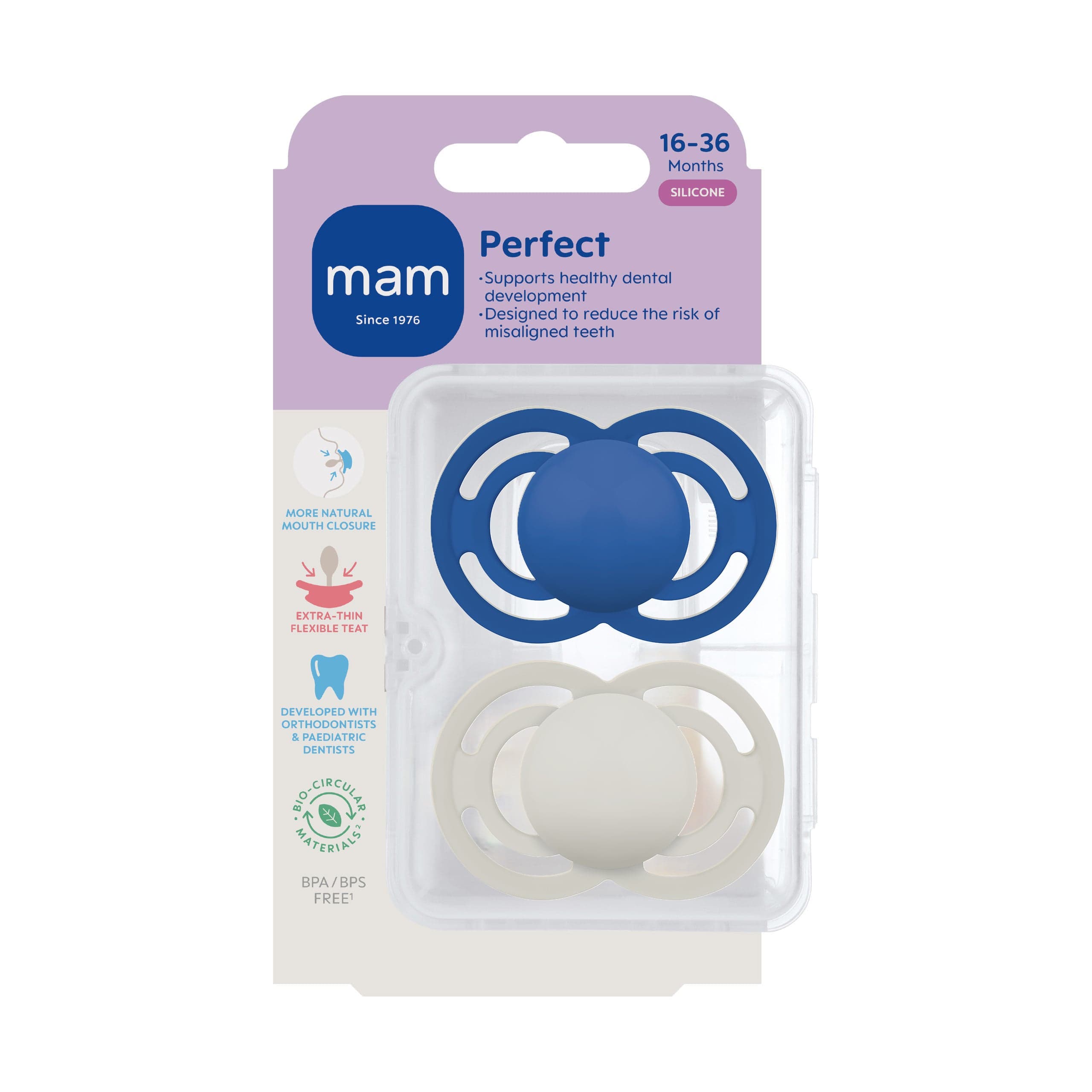 MAM Perfect Silicone 16-36 mån Blue 2-pack - produktbild 2