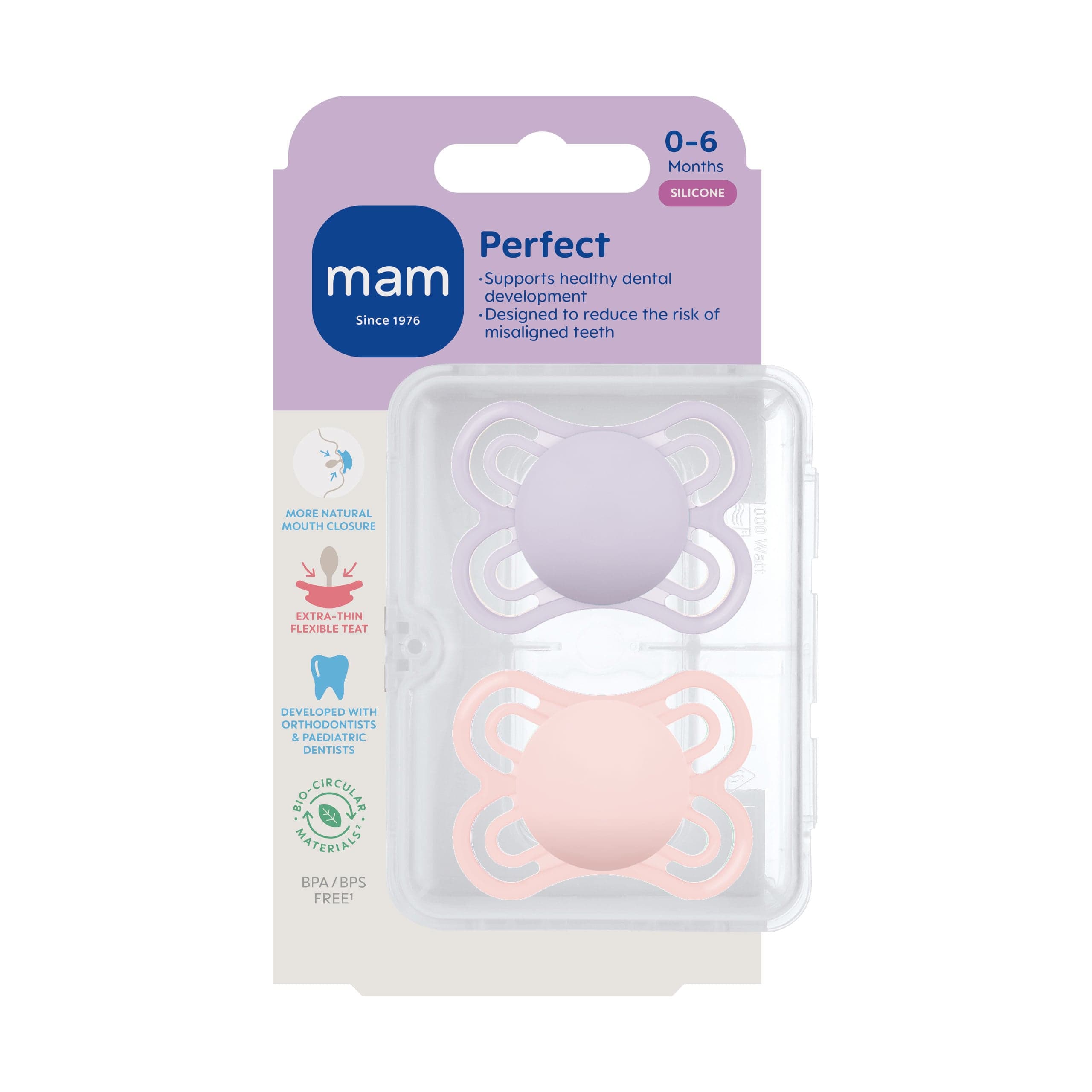 MAM Perfect Silicone 0-6 mån Pink 2-pack - produktbild 2
