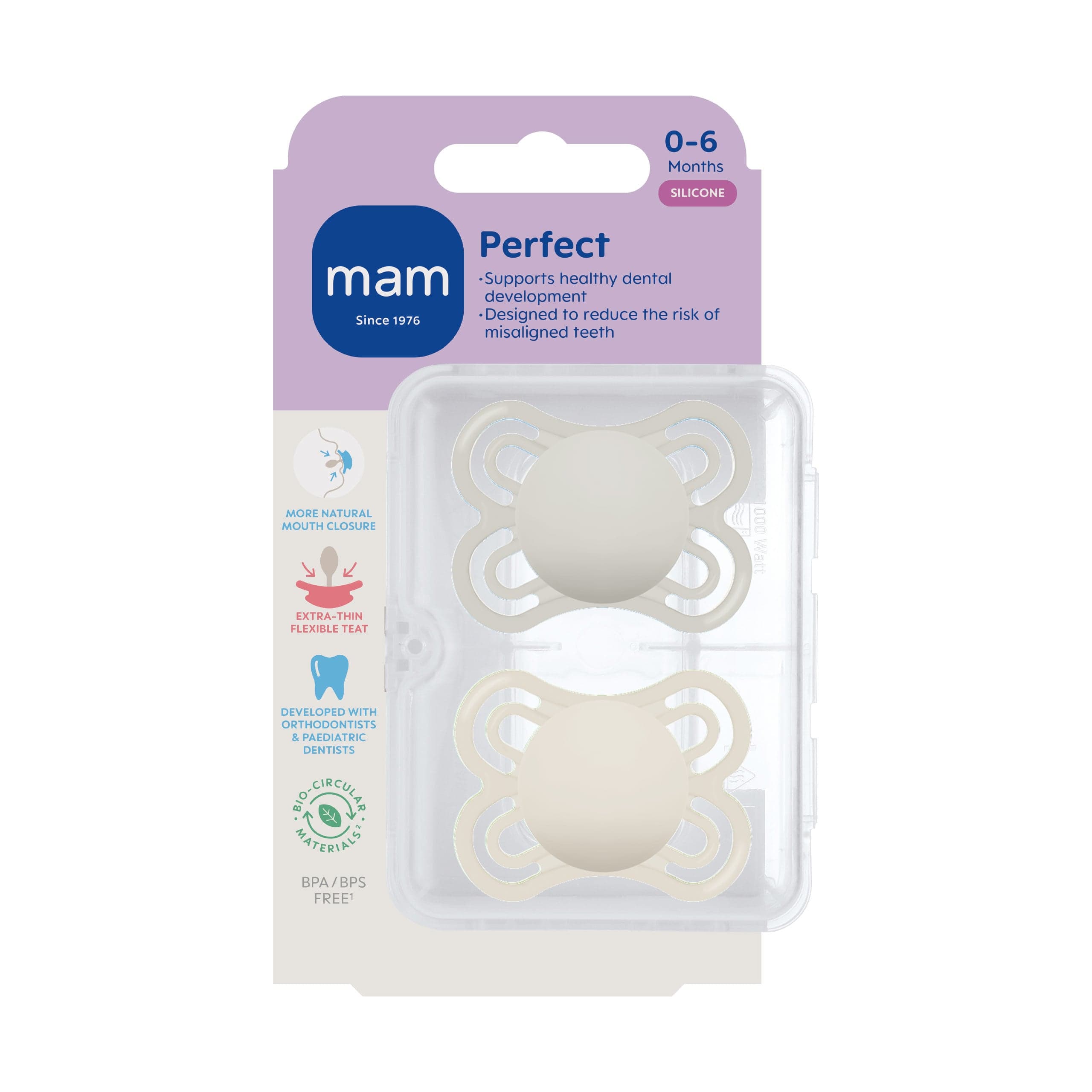MAM Perfect Silicone 0-6 mån Neutral 2-pack 2