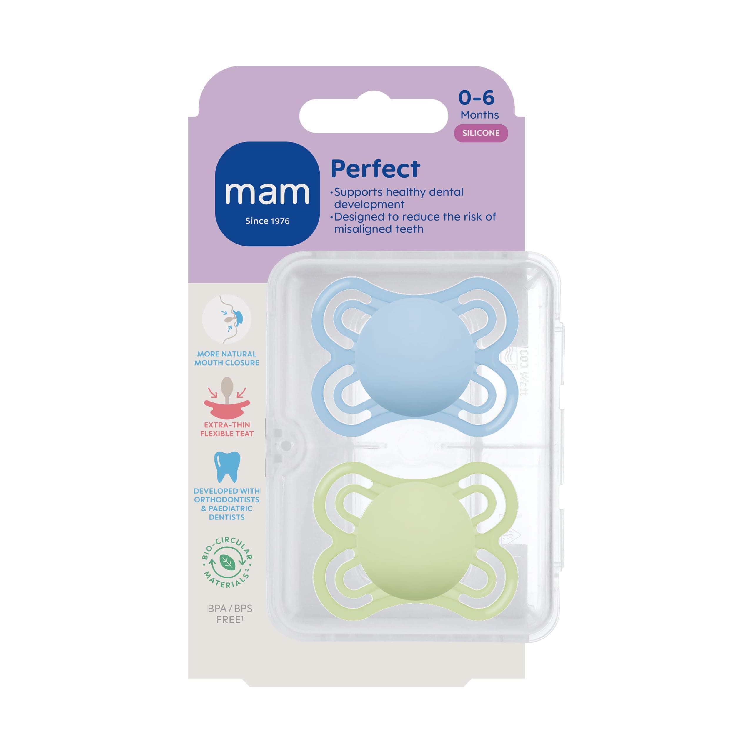 MAM Perfect Silicone 0-6 mån Blue 2-pack - produktbild 2