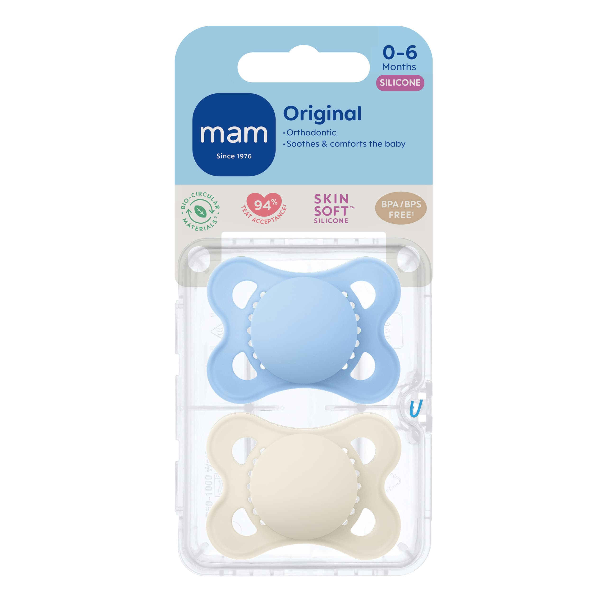 MAM Original Silicone 0-6 mån Blue Unprinted 2-pack 2