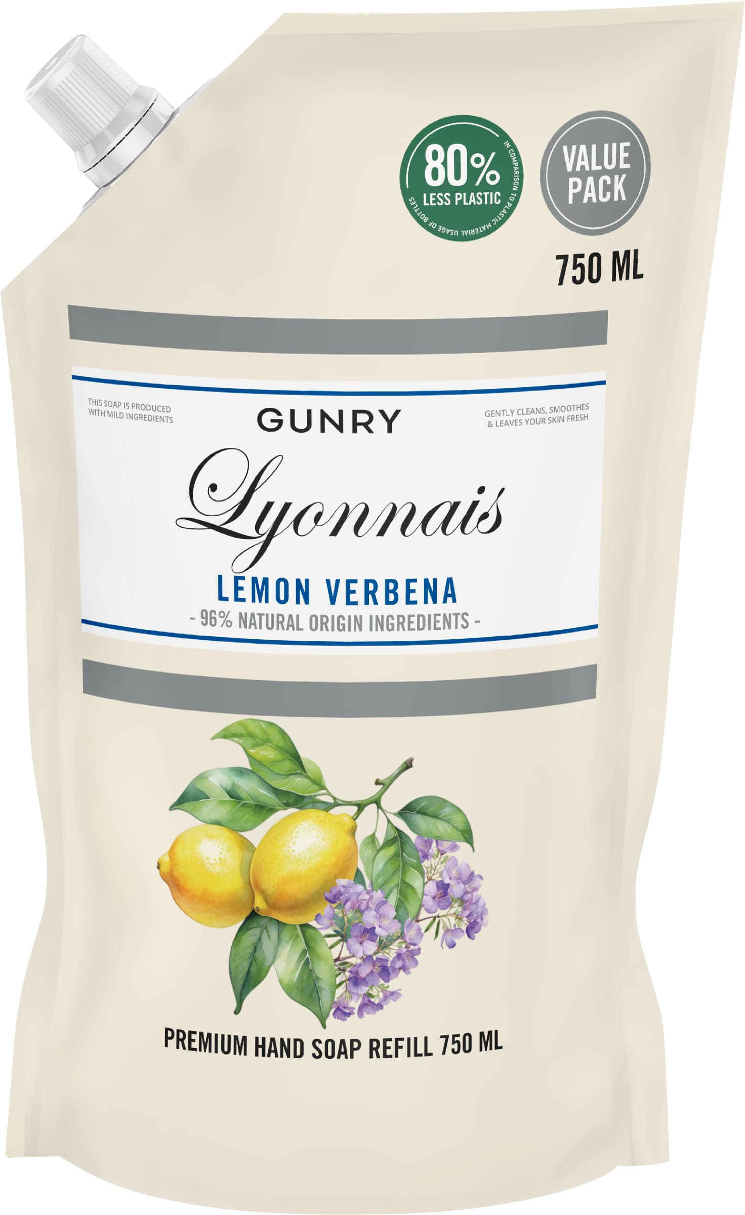Gunry Flytande Tvål Premium Refill Lemon Verbena 750 ml
