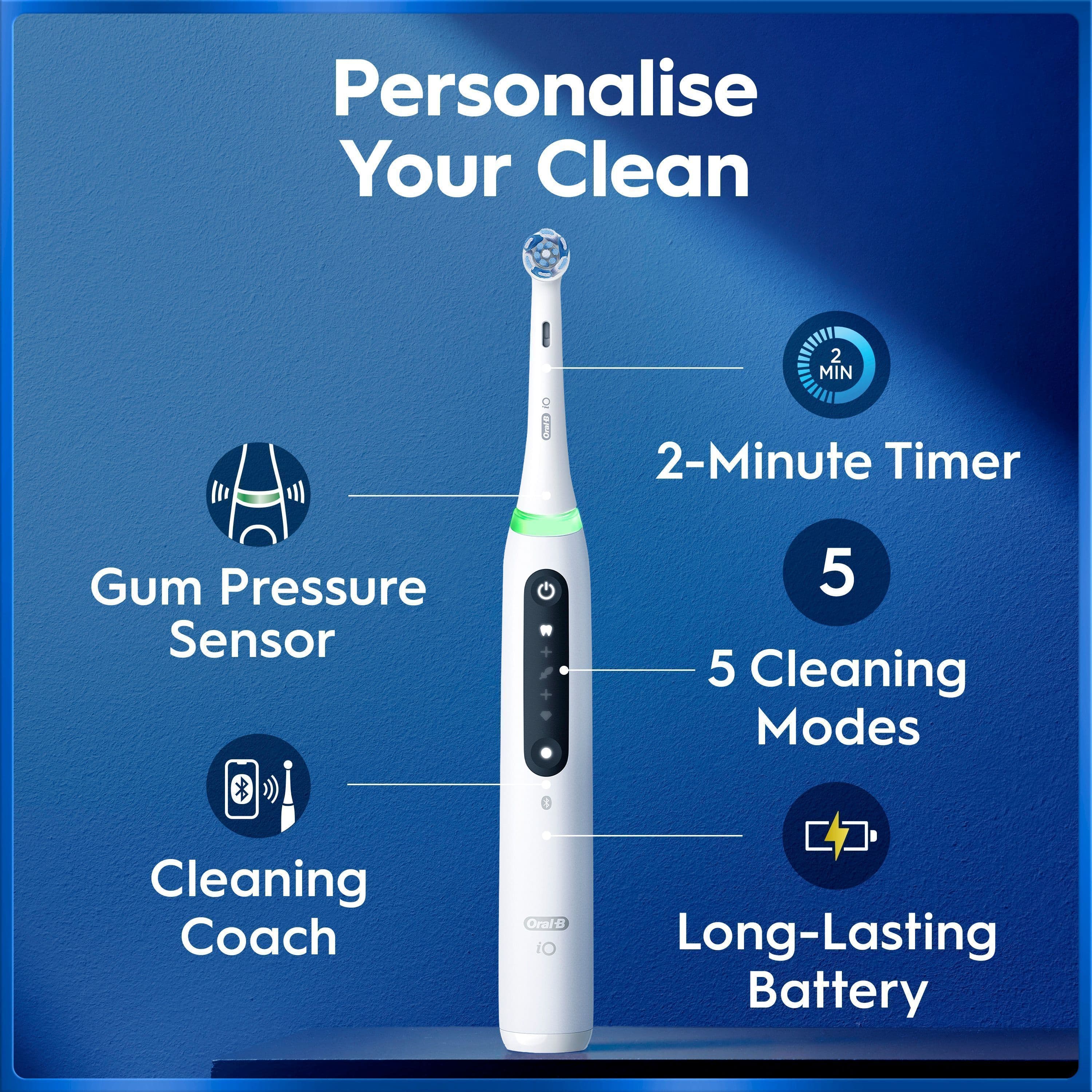 Oral-B iO 5 Eltandborste Vit med Resefodral och Borthuvudshållare - produktbild 3