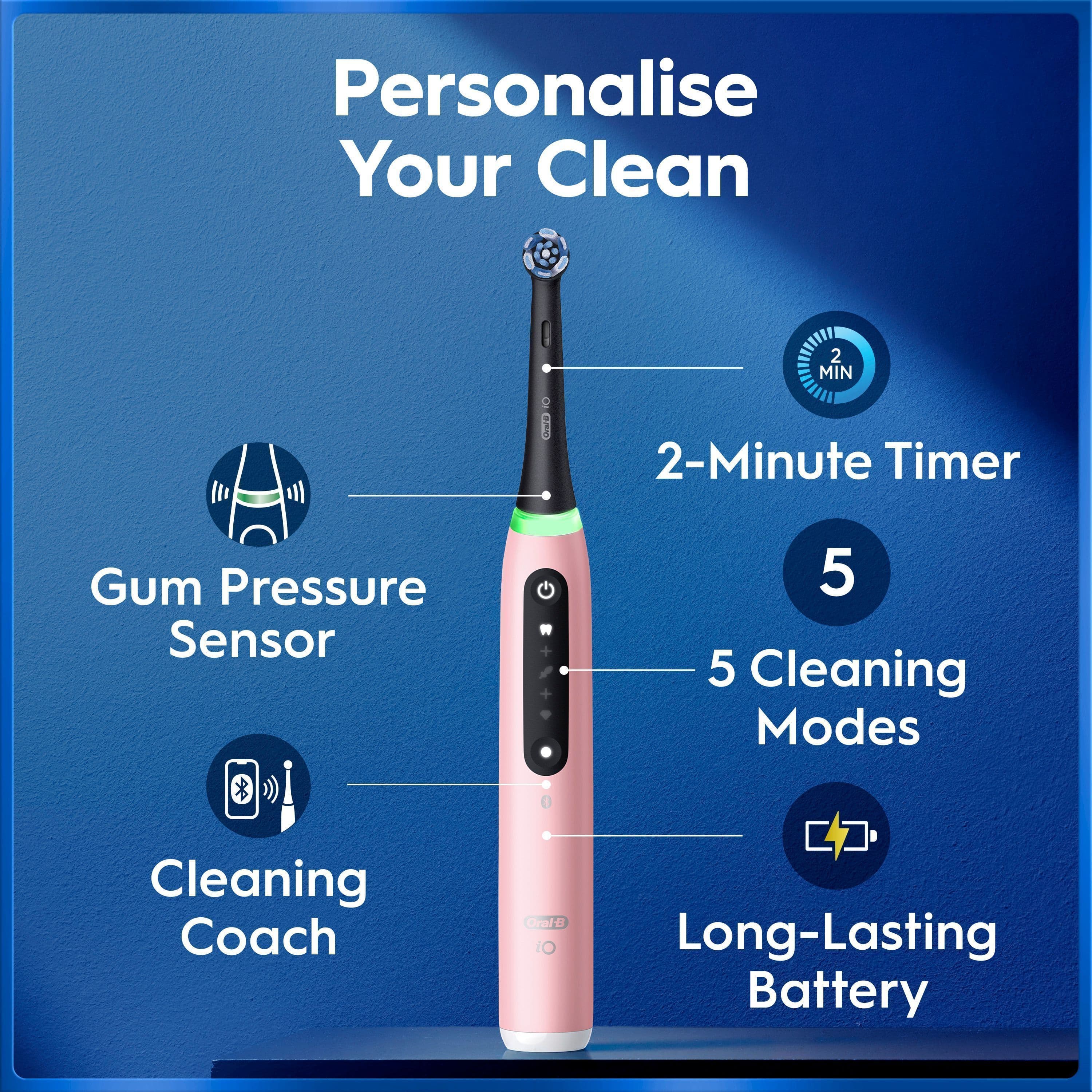Oral-B iO 5 Eltandborste Rosa med Resefodral och Borthuvudshållare - produktbild 3