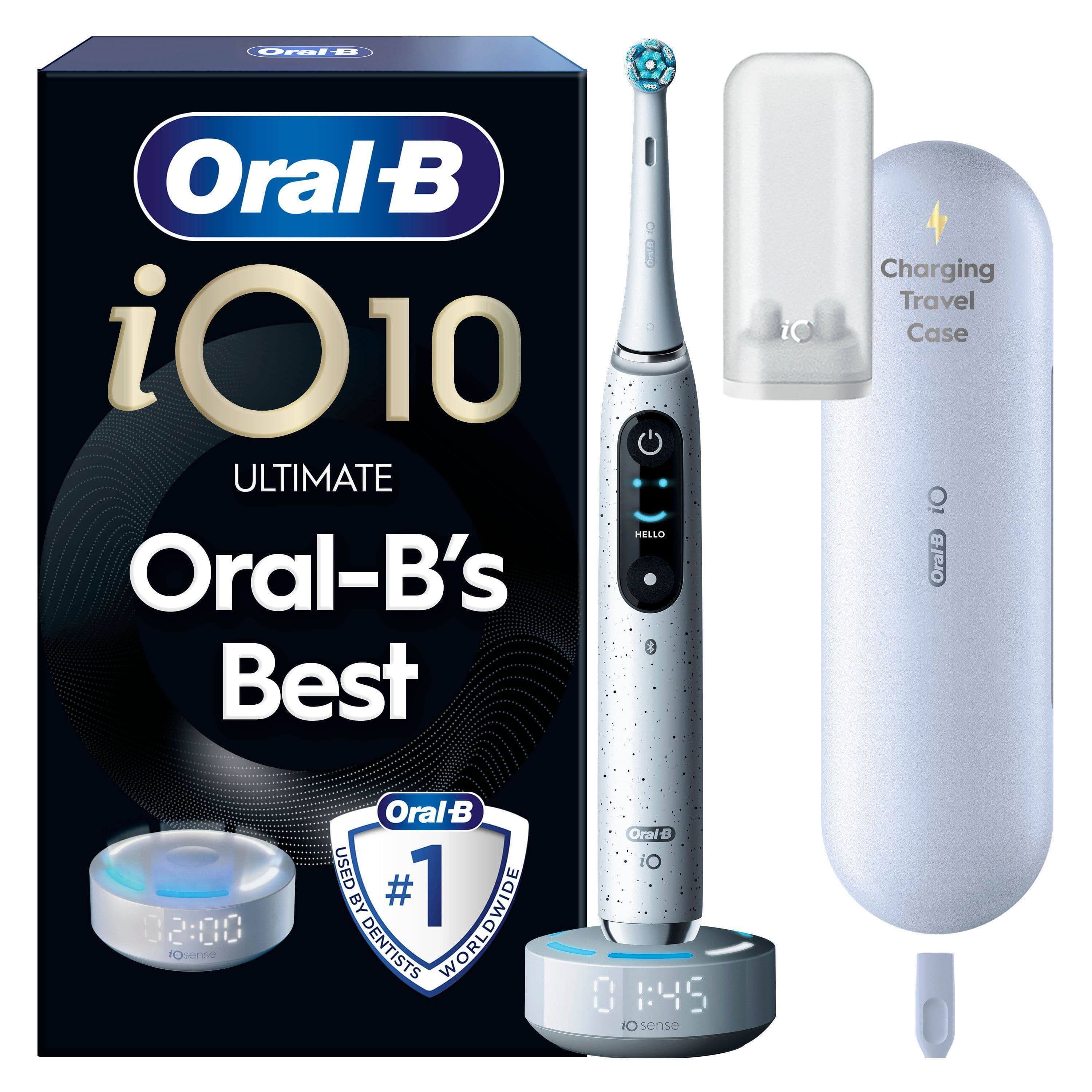 Oral-B iO 10 Eltandborste Vit med Magnetisk snabbladdare, Resefodral & Borsthuvudshållare