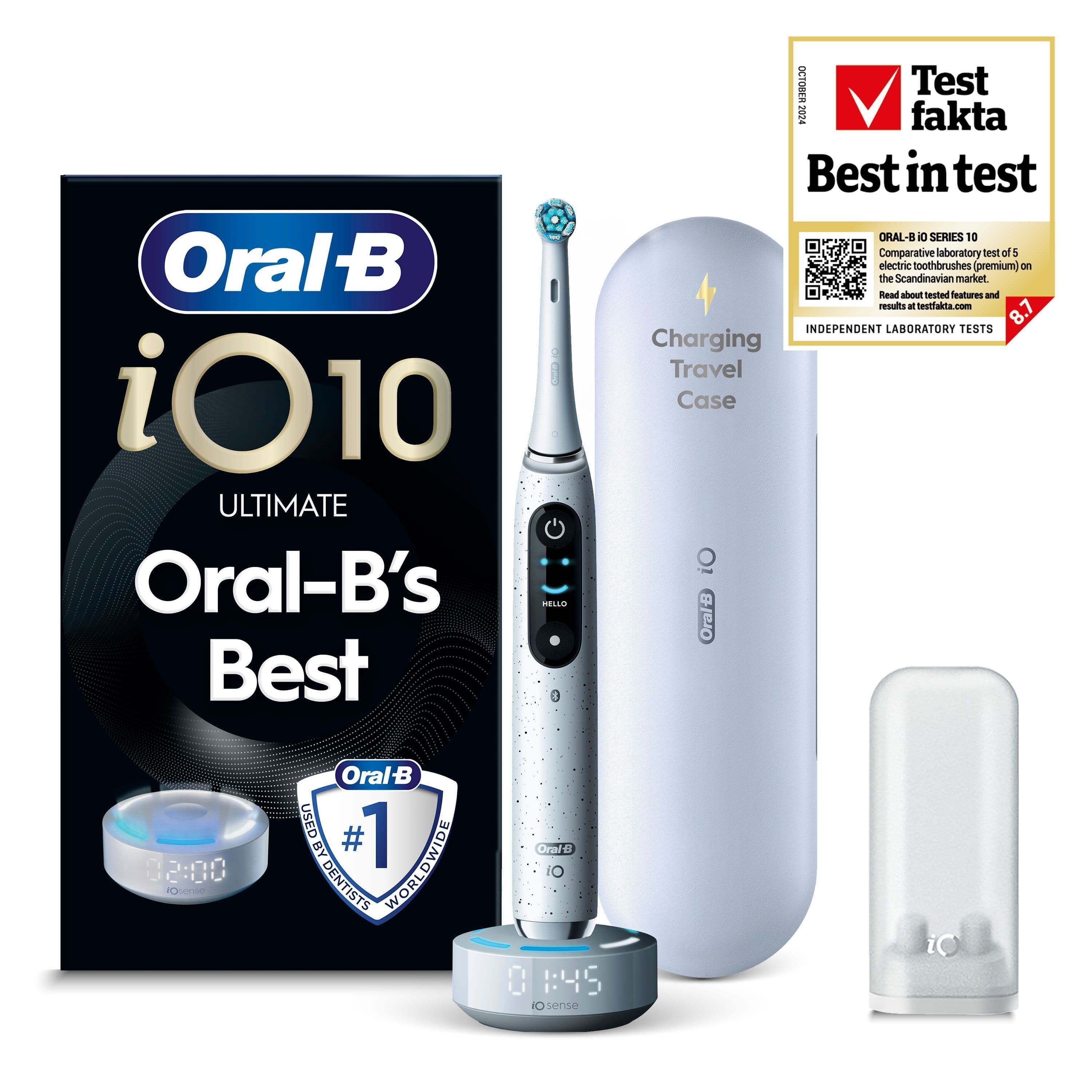 Oral-B iO 10 Eltandborste Vit med Magnetisk snabbladdare, Resefodral & Borsthuvudshållare 2