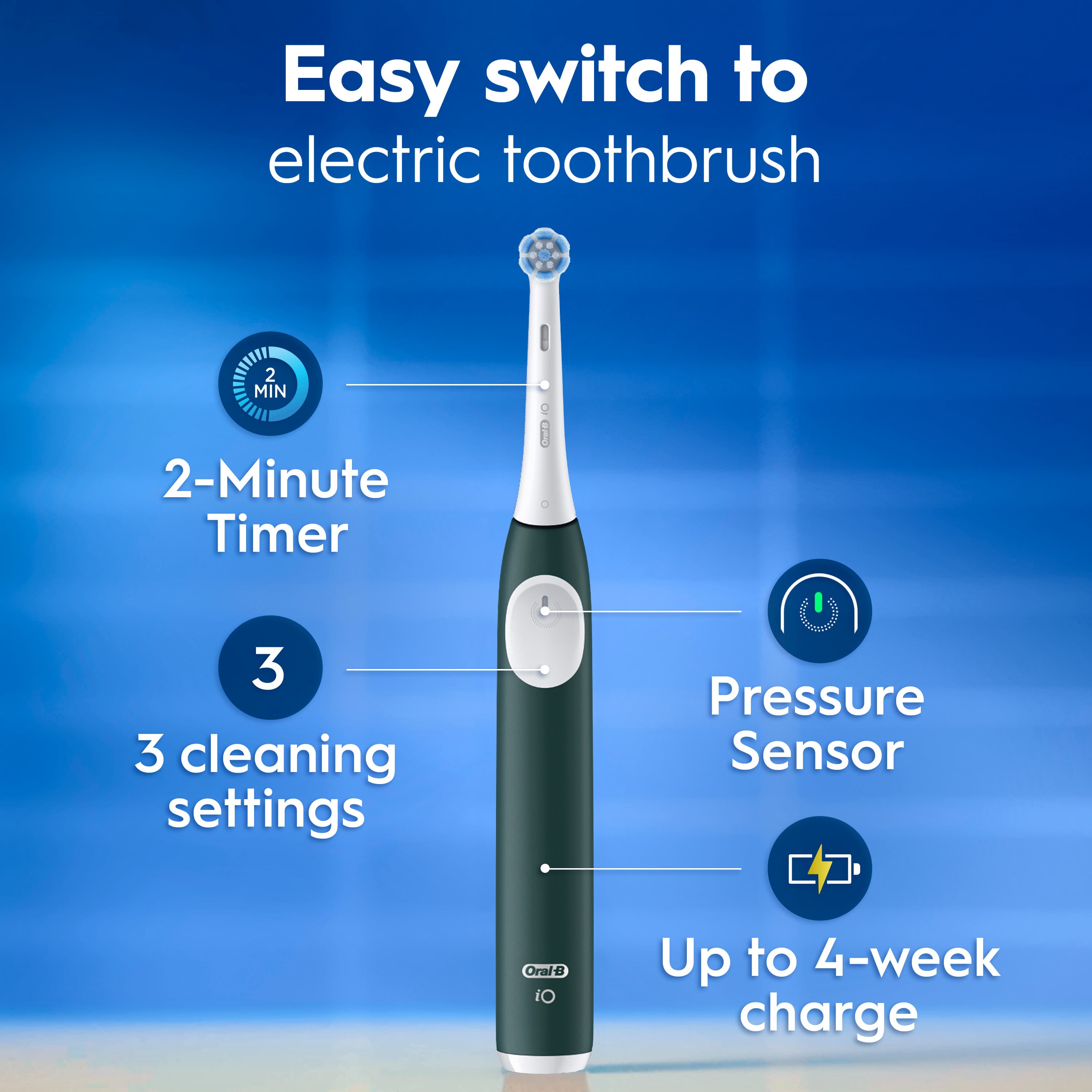 Oral-B iO 2 Forest Green Eltandborste med Extra Tandborsthuvud & Resefodral 3