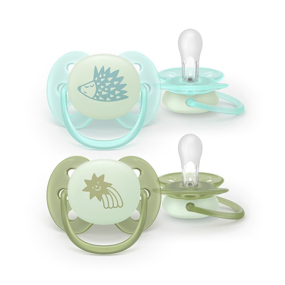 Philips Avent Ultra Soft Nattnapp Glow in the Dark Grön & Blå 0-6 månader 2 st