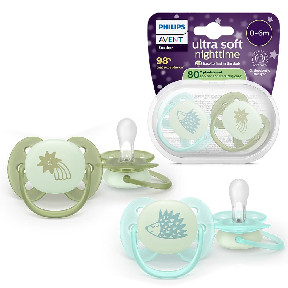 Philips Avent Ultra Soft Nattnapp Glow in the Dark Grön & Blå 0-6 månader 2 st - produktbild 2