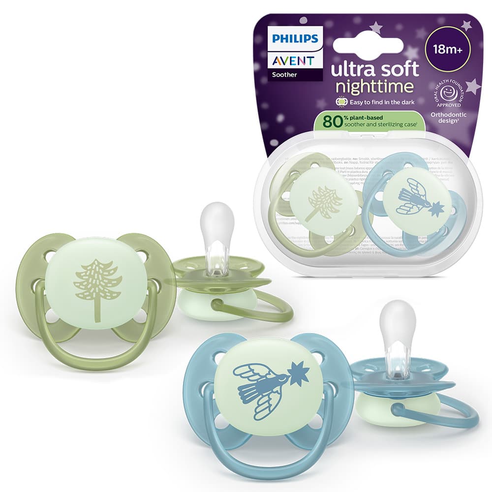 Philips Avent Ultra Soft Nattnapp Glow in the Dark Grön & Blå +18 månader 2 st - produktbild 2