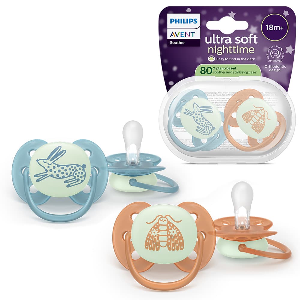 Philips Avent Ultra Soft Nattnapp Glow in the Dark Blå & Orange +18 månader 2 st - produktbild 2