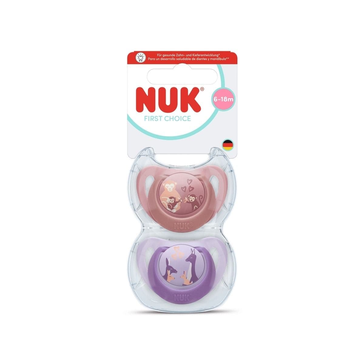 NUK First Choice Silicone 6-18M Monkey/Kangaroo 2-pack - produktbild 2