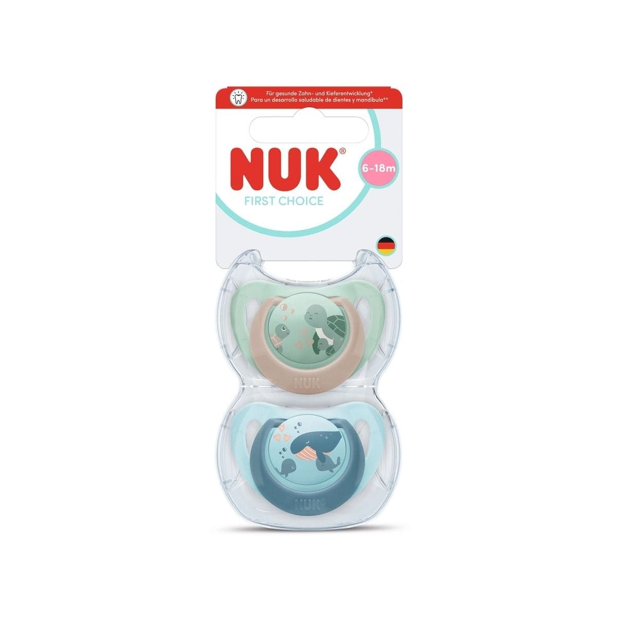 NUK First Choice Silicone 6-18M Turtle/Whale 2-pack - produktbild 2