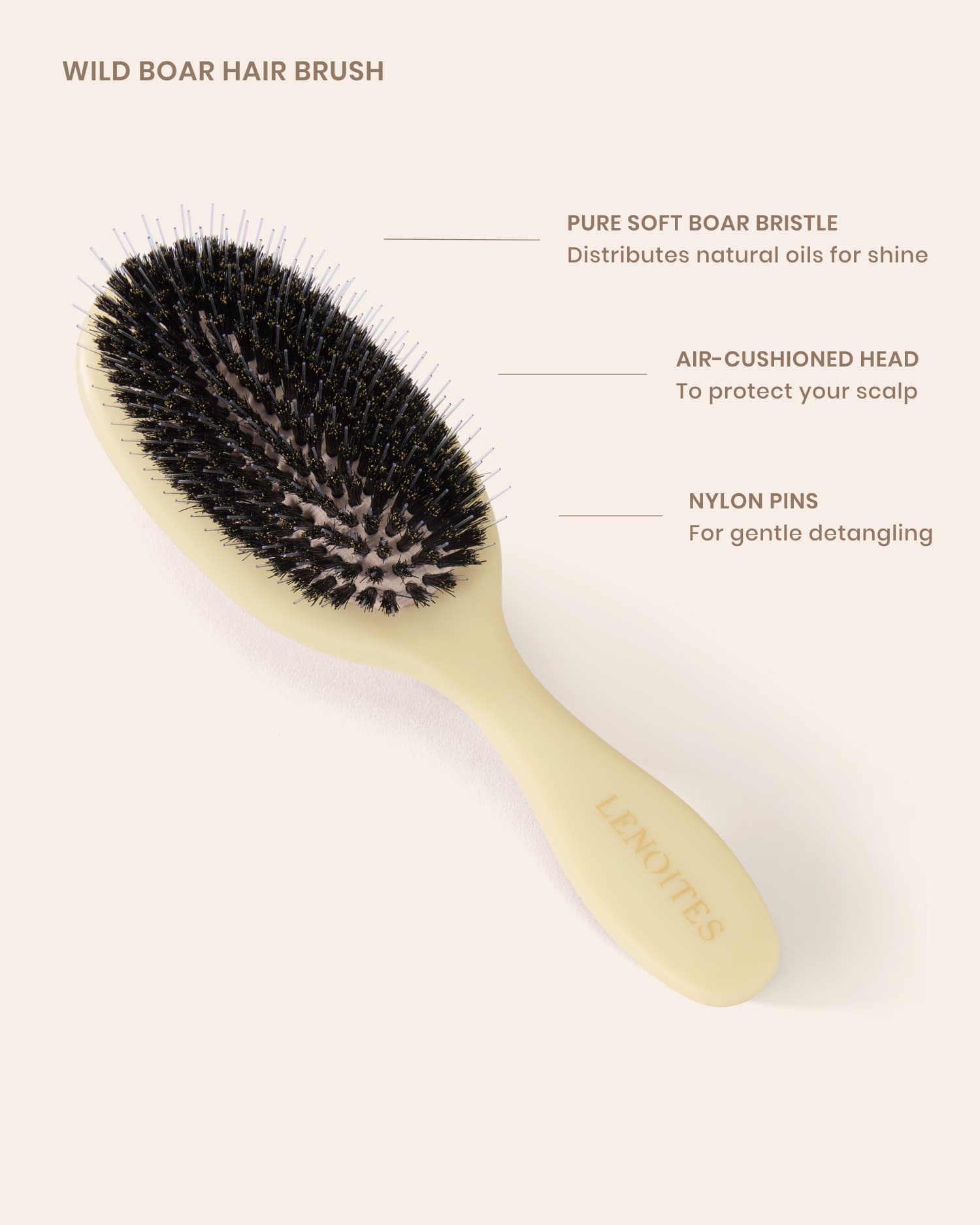 Lenoites Wild Boar Hair Brush with Cleaning Tool Limited Edition Butter Yellow 2