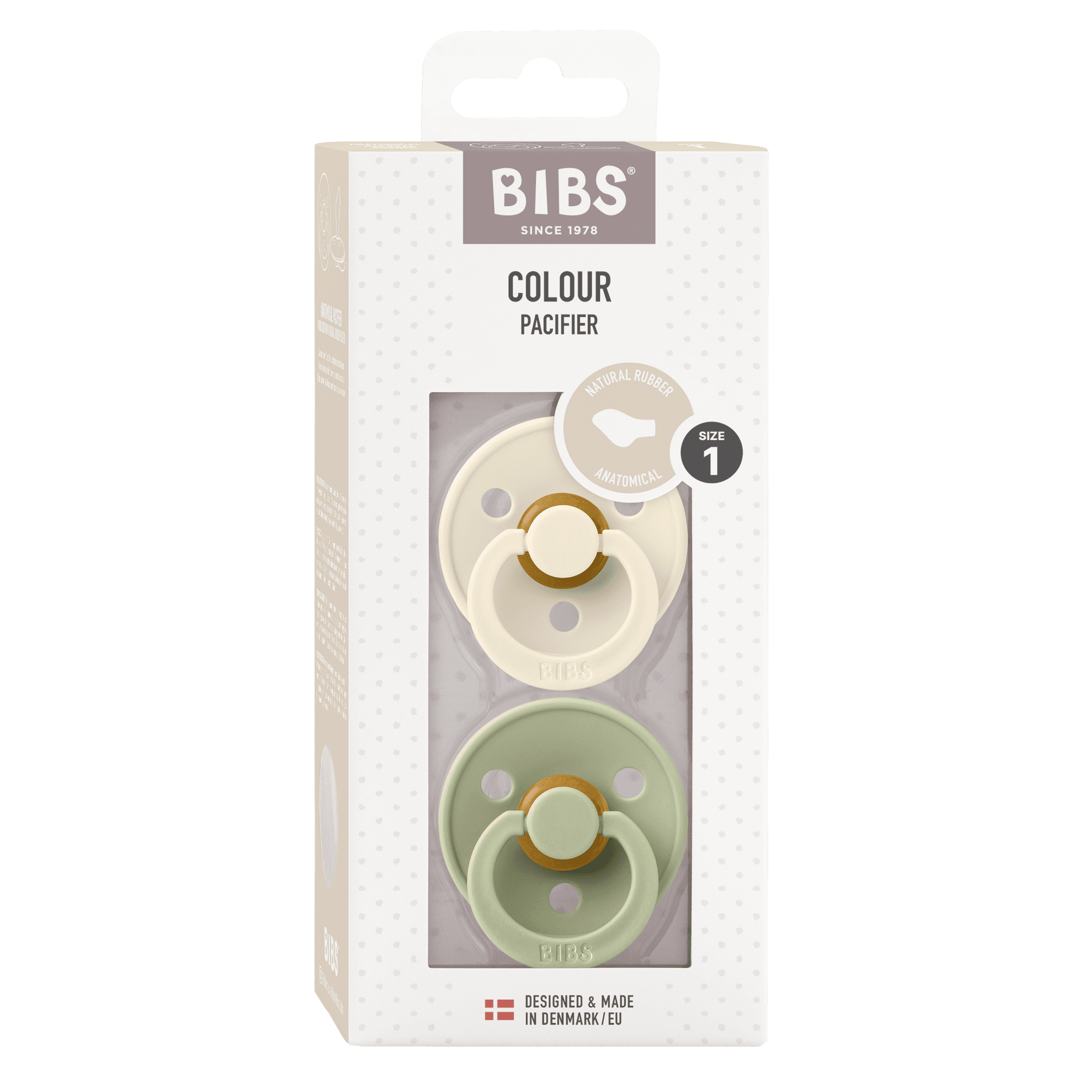 BIBS Colour Latex Anatomical Size 1 Ivory/Sage 2-pack - produktbild 2