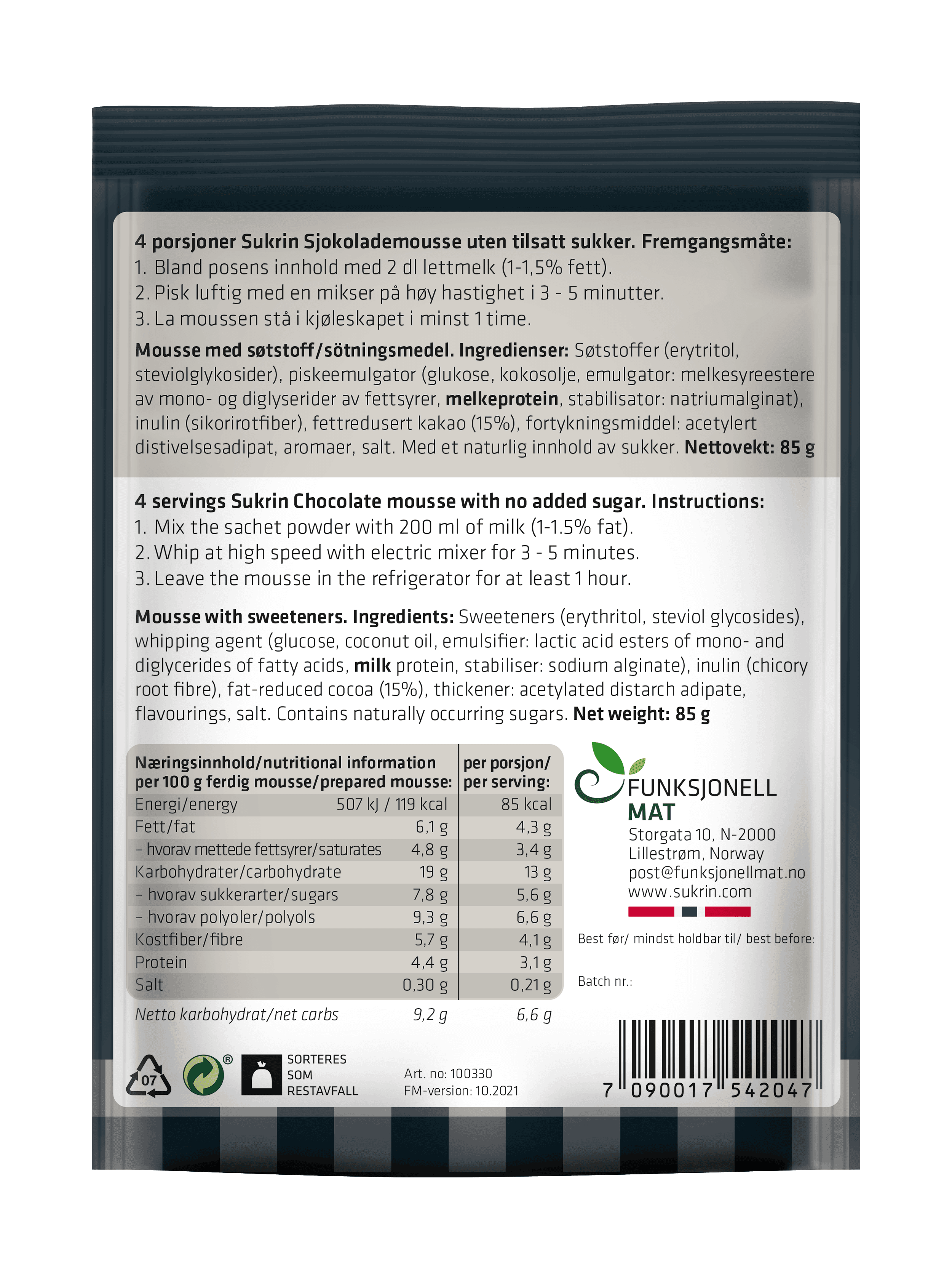 Sukrin Chocolate Mousse 85 g - produktbild 2