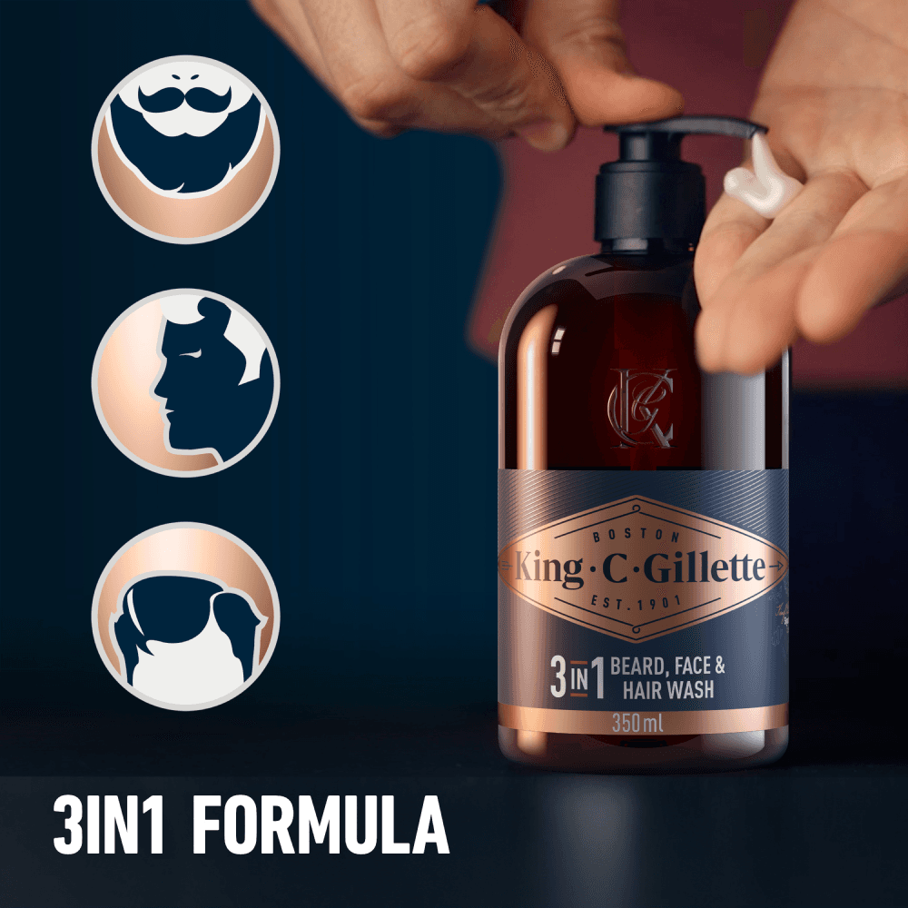 King C. Gillette Men's 3in1 Beard, Face & Hair Wash 350 ml 2