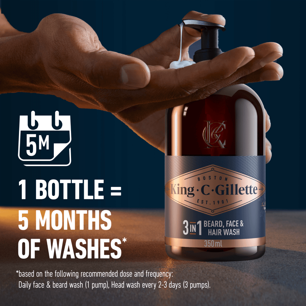King C. Gillette Men's 3in1 Beard, Face & Hair Wash 350 ml 5