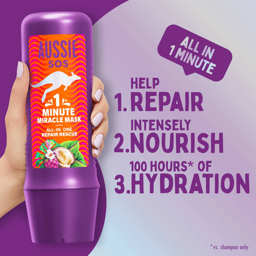Aussie SOS 1 Minute Miracle All In One Repair Rescue Hårinpackning 250 ml - produktbild 5