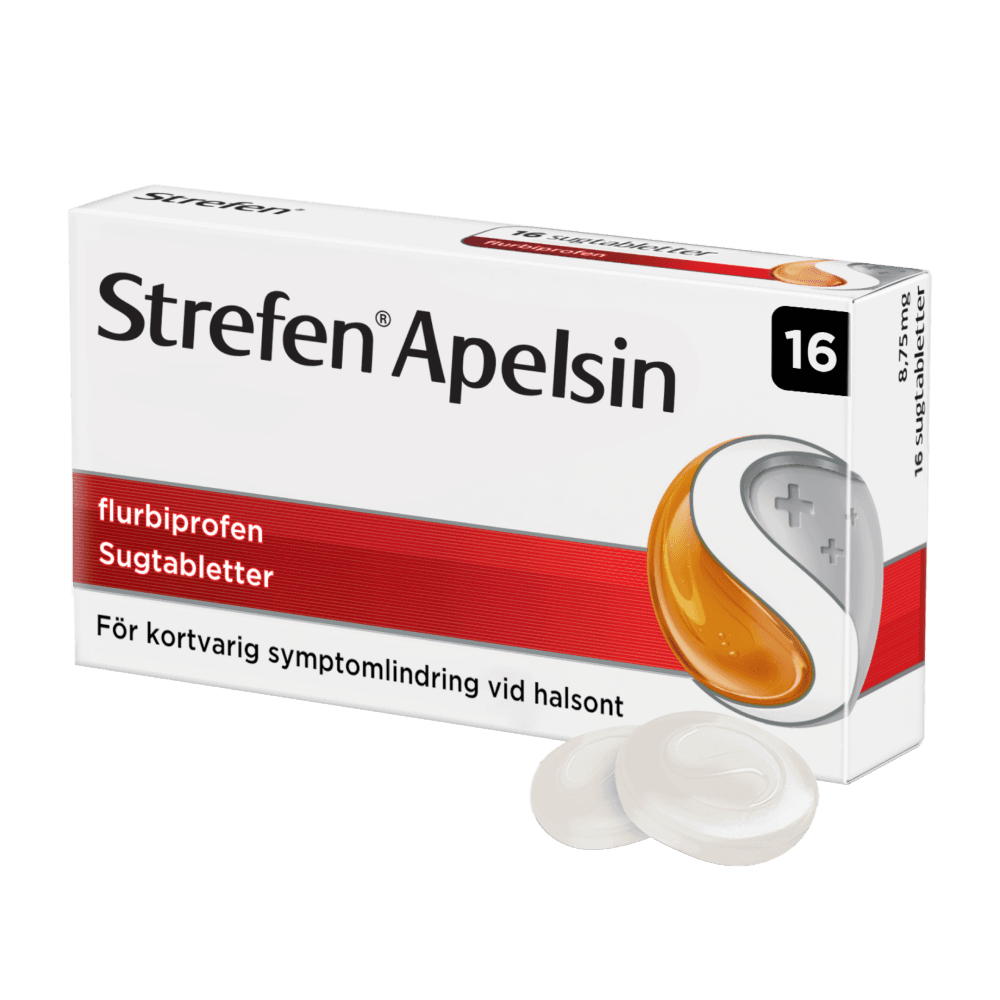 Strefen Flurbiprofen Apelsin Sugtabletter Sockerfri 8,75 mg 16 st