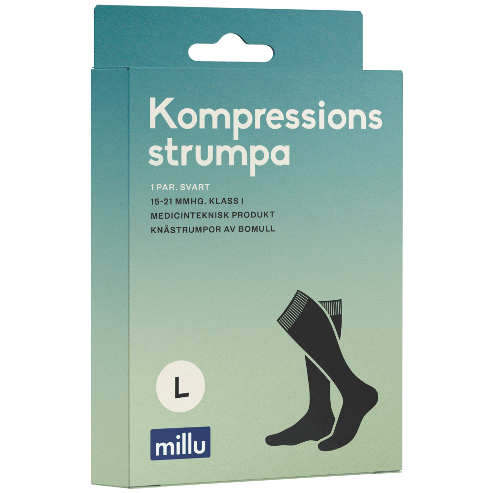 Millu Kompressionsstrumpa Bomull Klass 1 Svart L