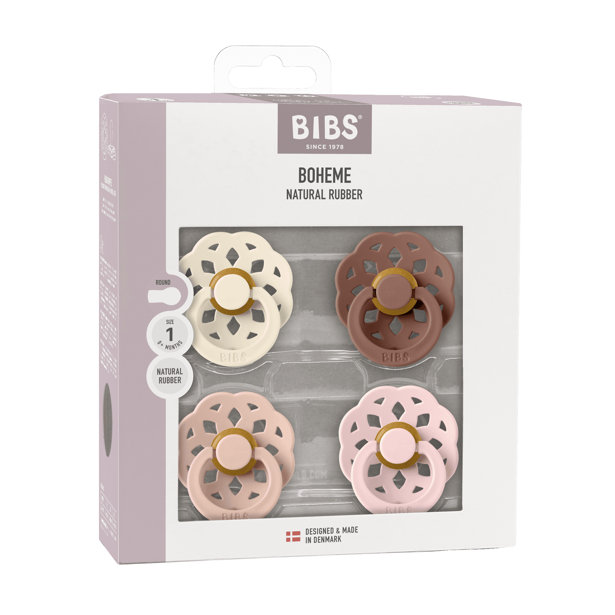 BIBS Boheme Latex Size 1 Ivory/Blush/Woodchuck/Blossom 4-pack - produktbild 2