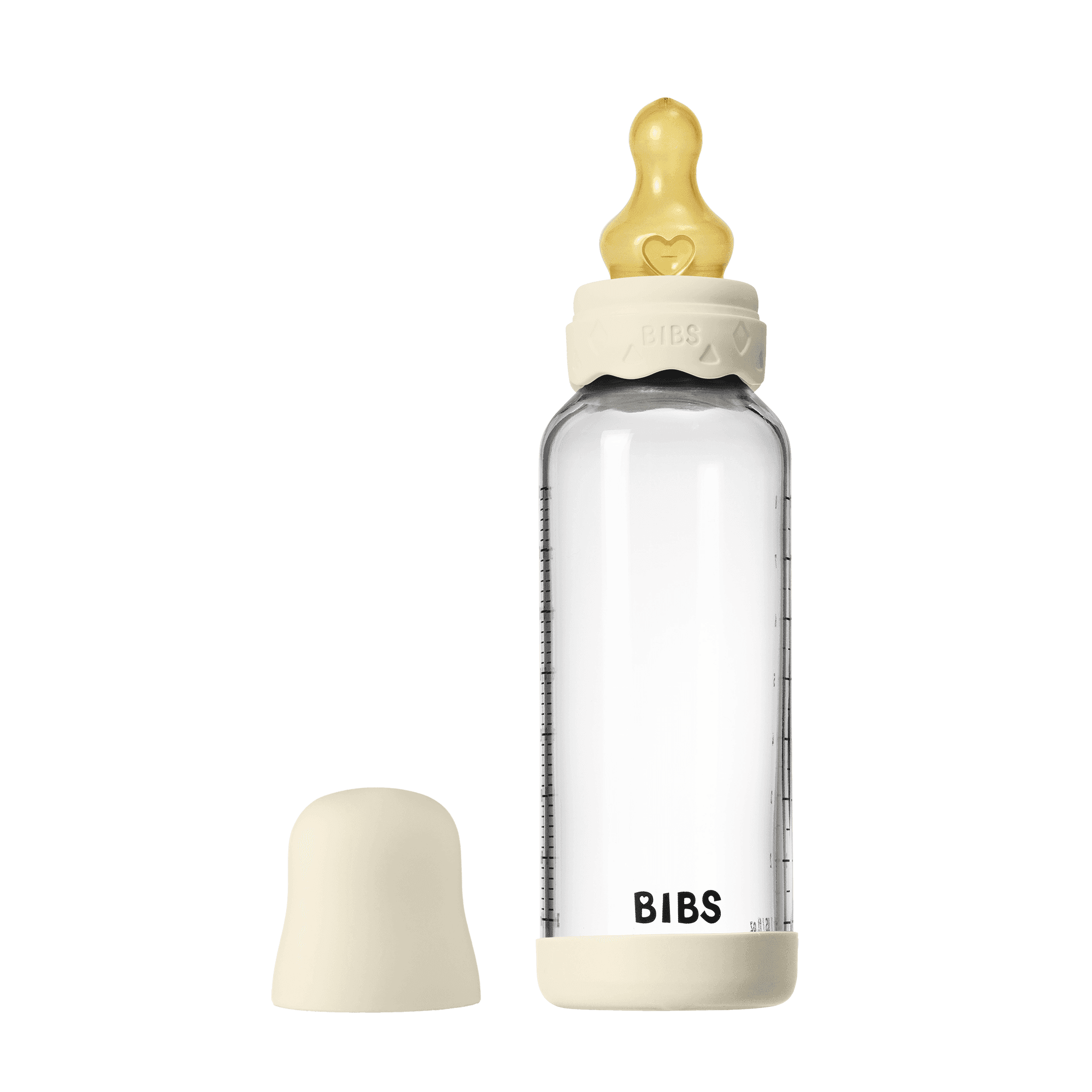 BIBS Glass Boheme Baby Bottle Round Latex Medium Flow Ivory 240 ml