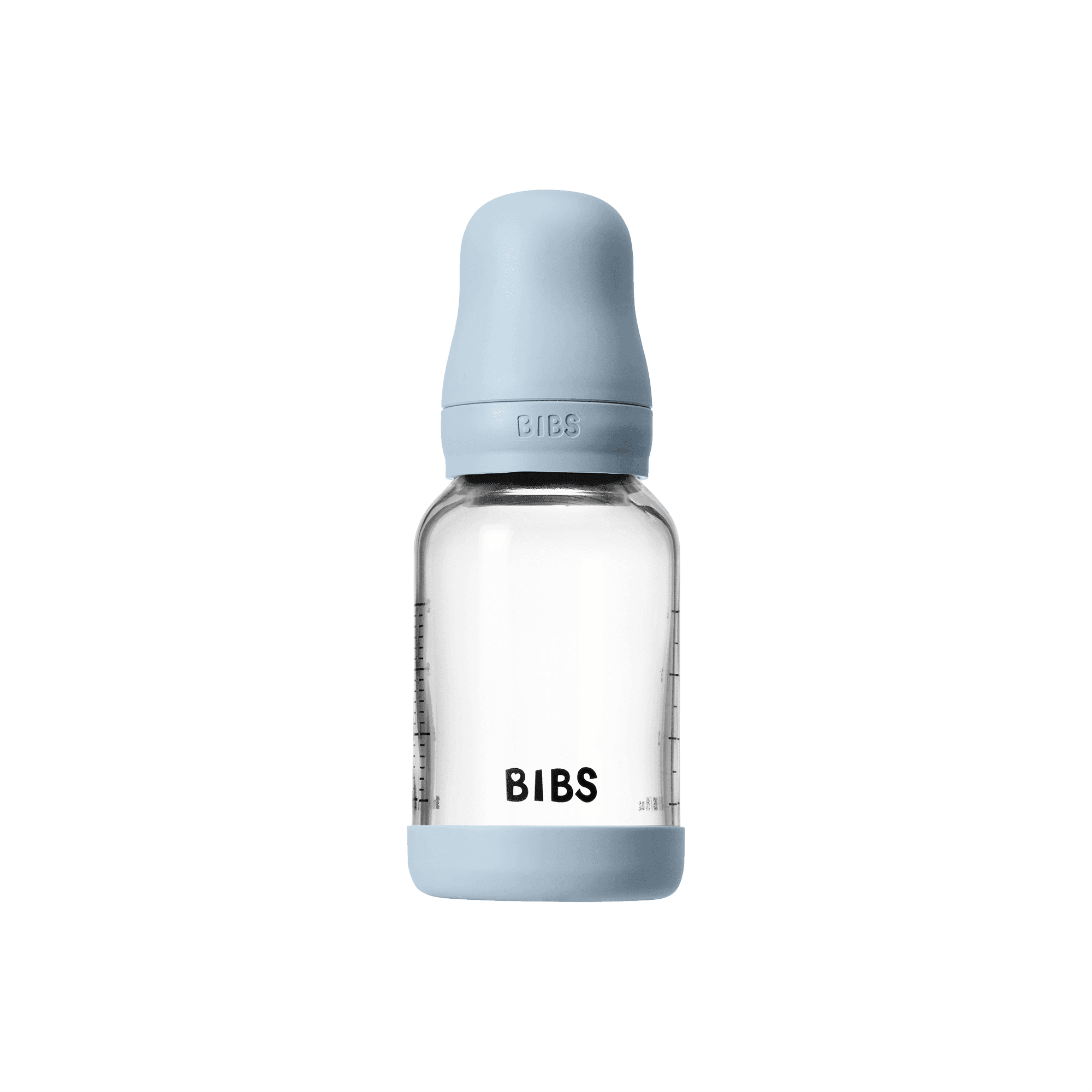 BIBS Glass Baby Bottle Round Latex Slow Flow Baby Blue 120 ml - produktbild 2