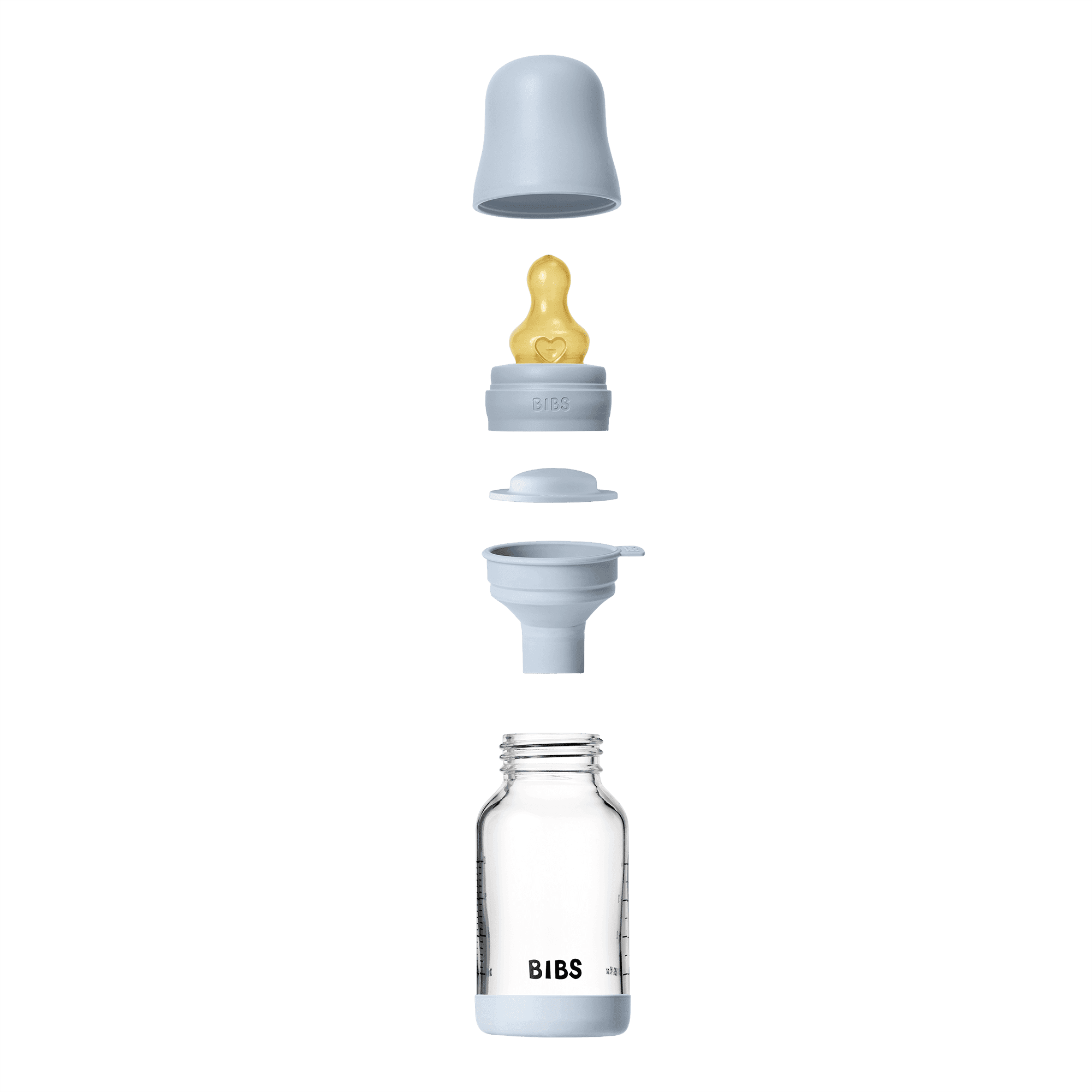BIBS Glass Baby Bottle Round Latex Slow Flow Baby Blue 120 ml - produktbild 4