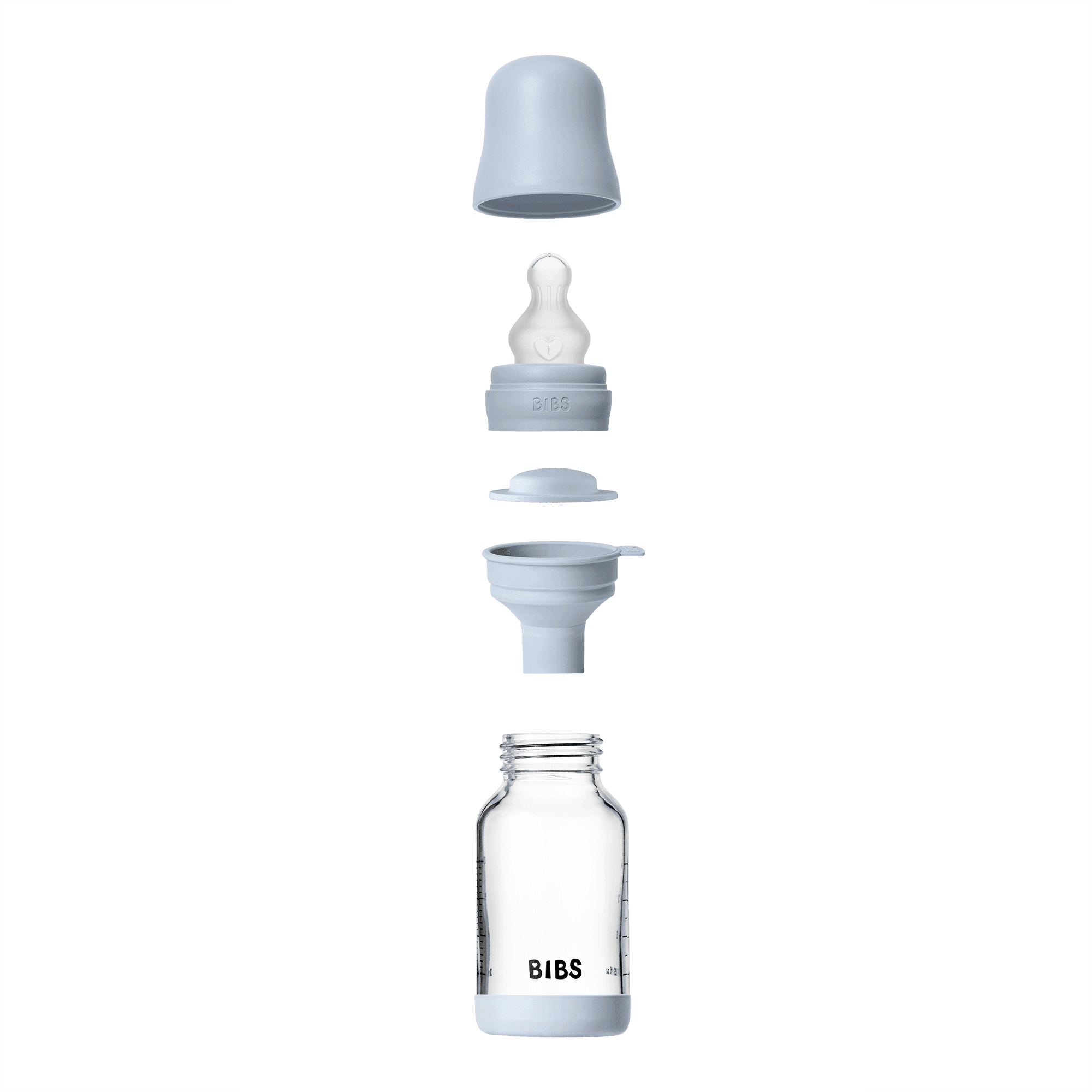 BIBS Glass Baby Bottle Round Silicone Slow Flow Baby Blue 120 ml - produktbild 3