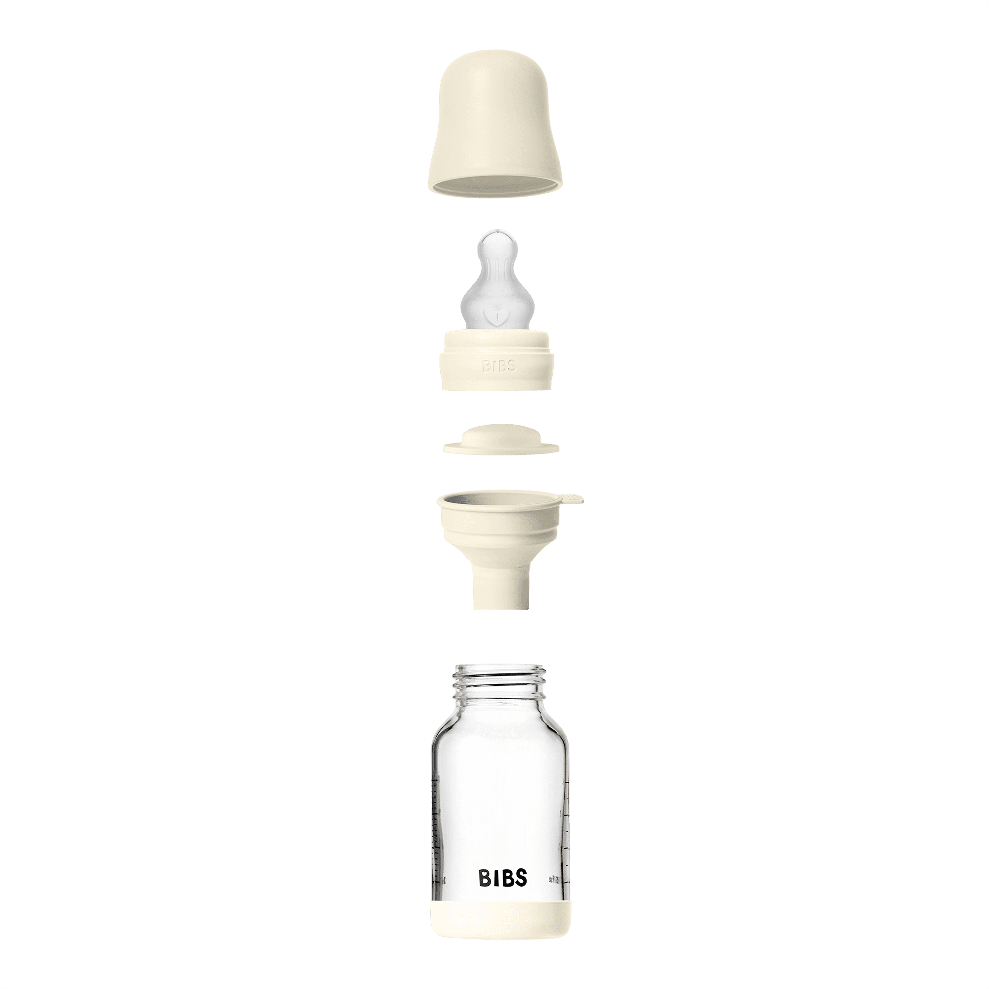 BIBS Glass Baby Bottle Round Silicone Slow Flow Ivory 120 ml - produktbild 3