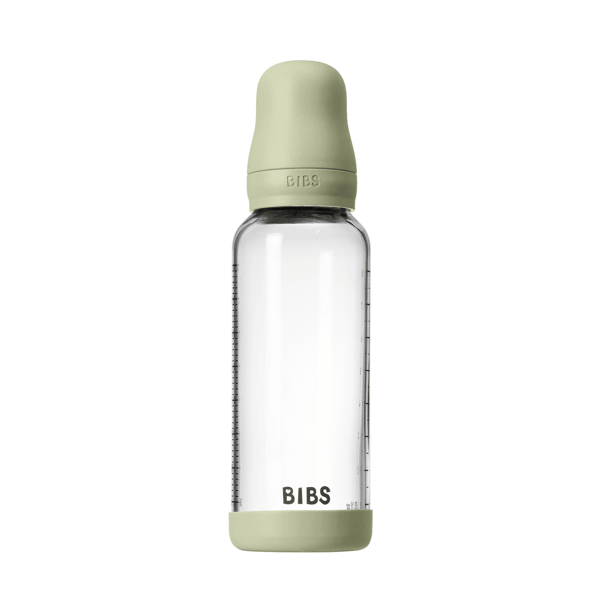 BIBS Glass Baby Bottle Round Latex Medium Flow Sage 240 ml - produktbild 2