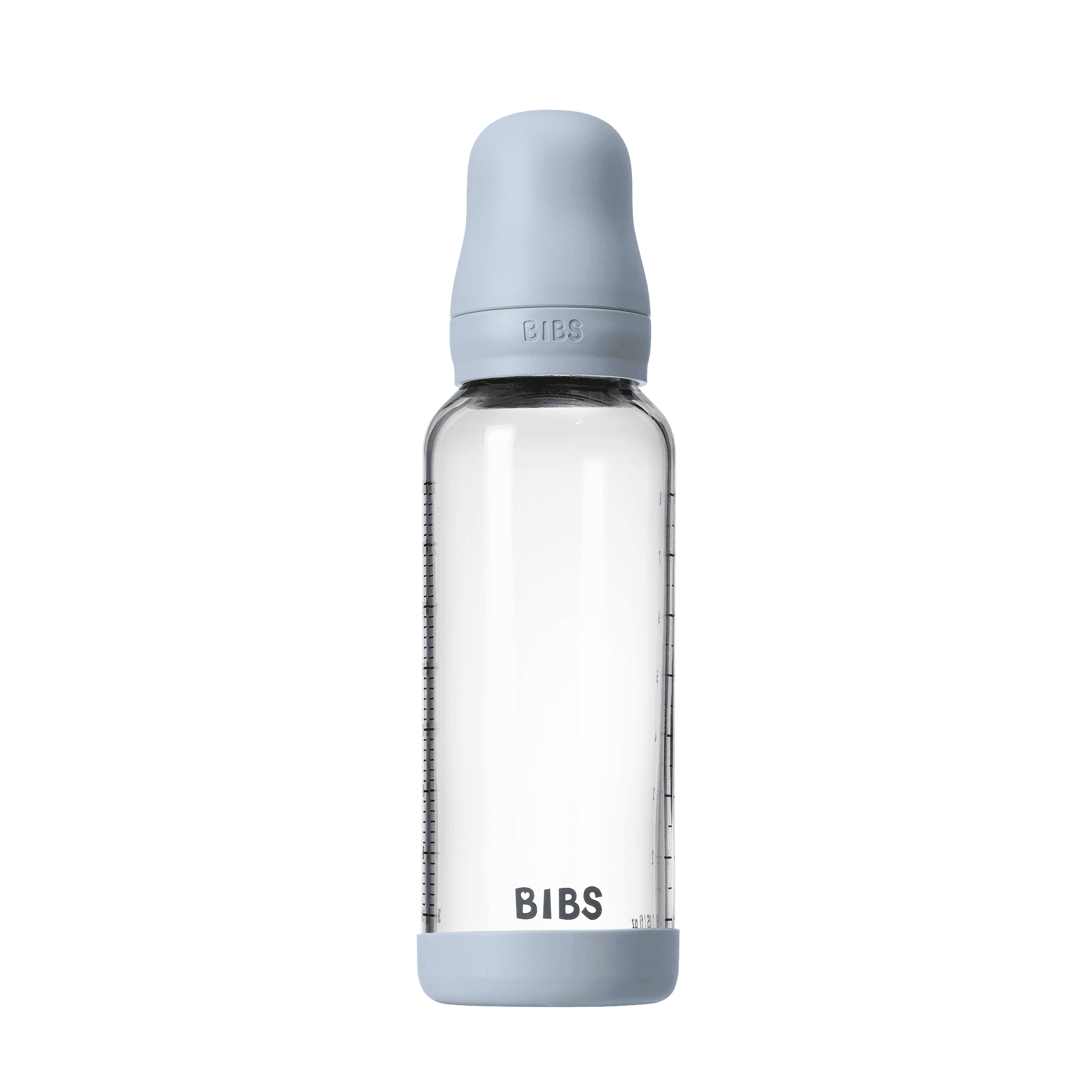 BIBS Glass Baby Bottle Round Latex Medium Flow Baby Blue 240 ml - produktbild 2
