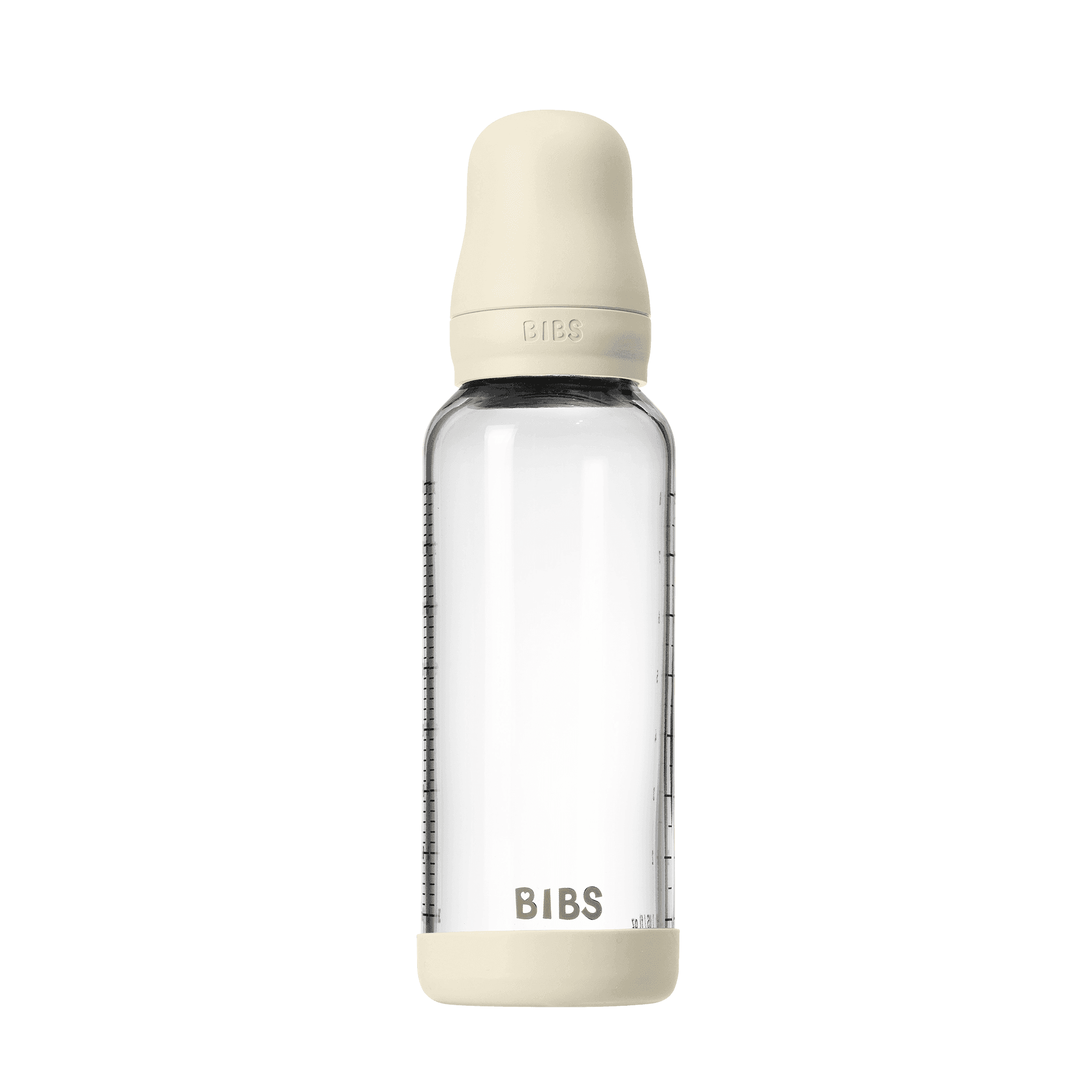 BIBS Glass Baby Bottle Round Latex Medium Flow Ivory 240 ml - produktbild 2