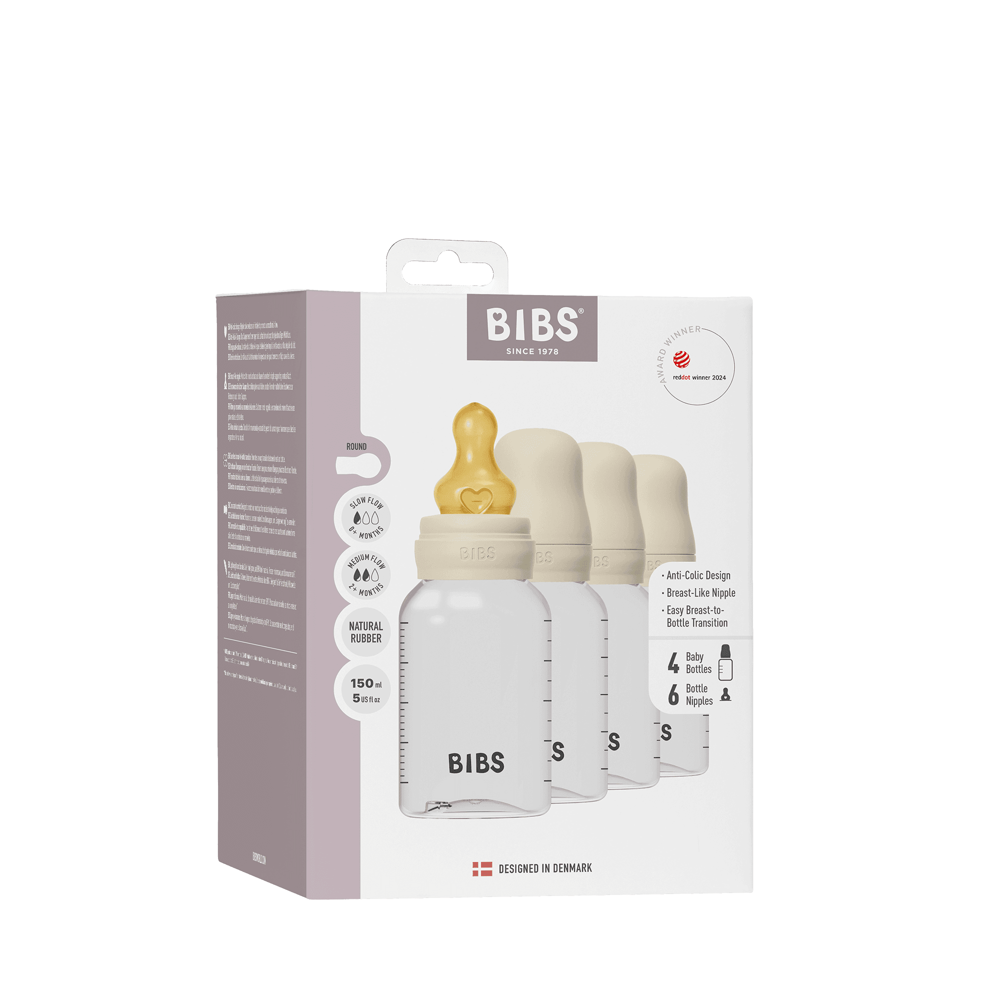 BIBS Baby Bottle Round Latex Ivory 150 ml 4-pack - produktbild 2